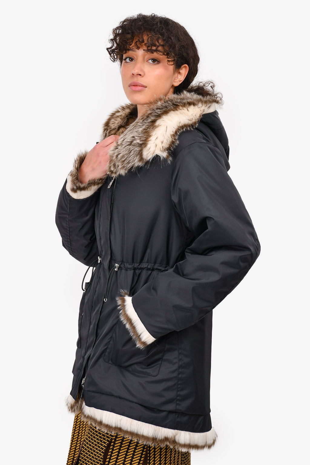 Moschino Jeans Reversible Black Faux Fur Lined Parka Jacket Size 2