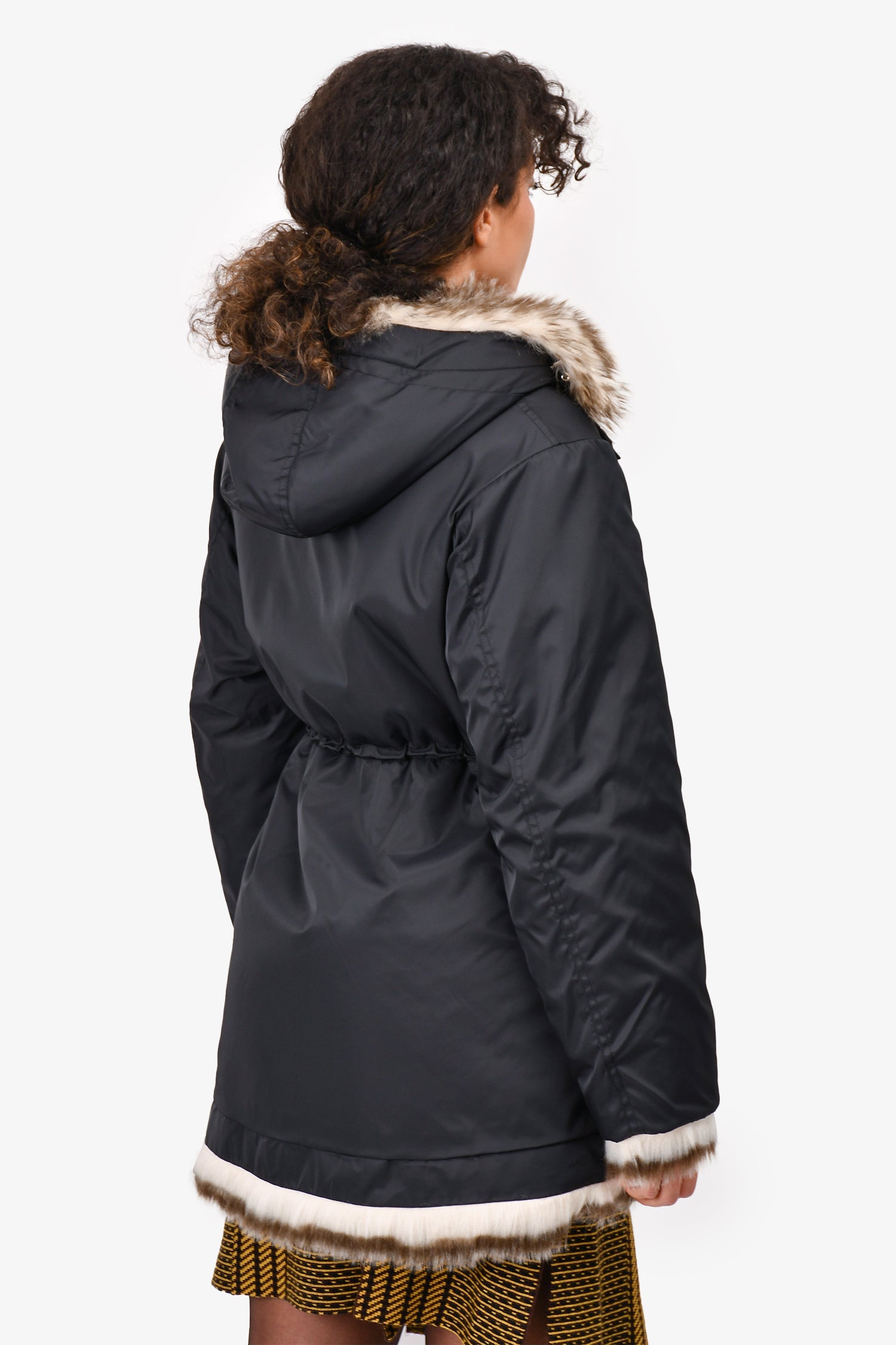Moschino Jeans Reversible Black Faux Fur Lined Parka Jacket Size 2
