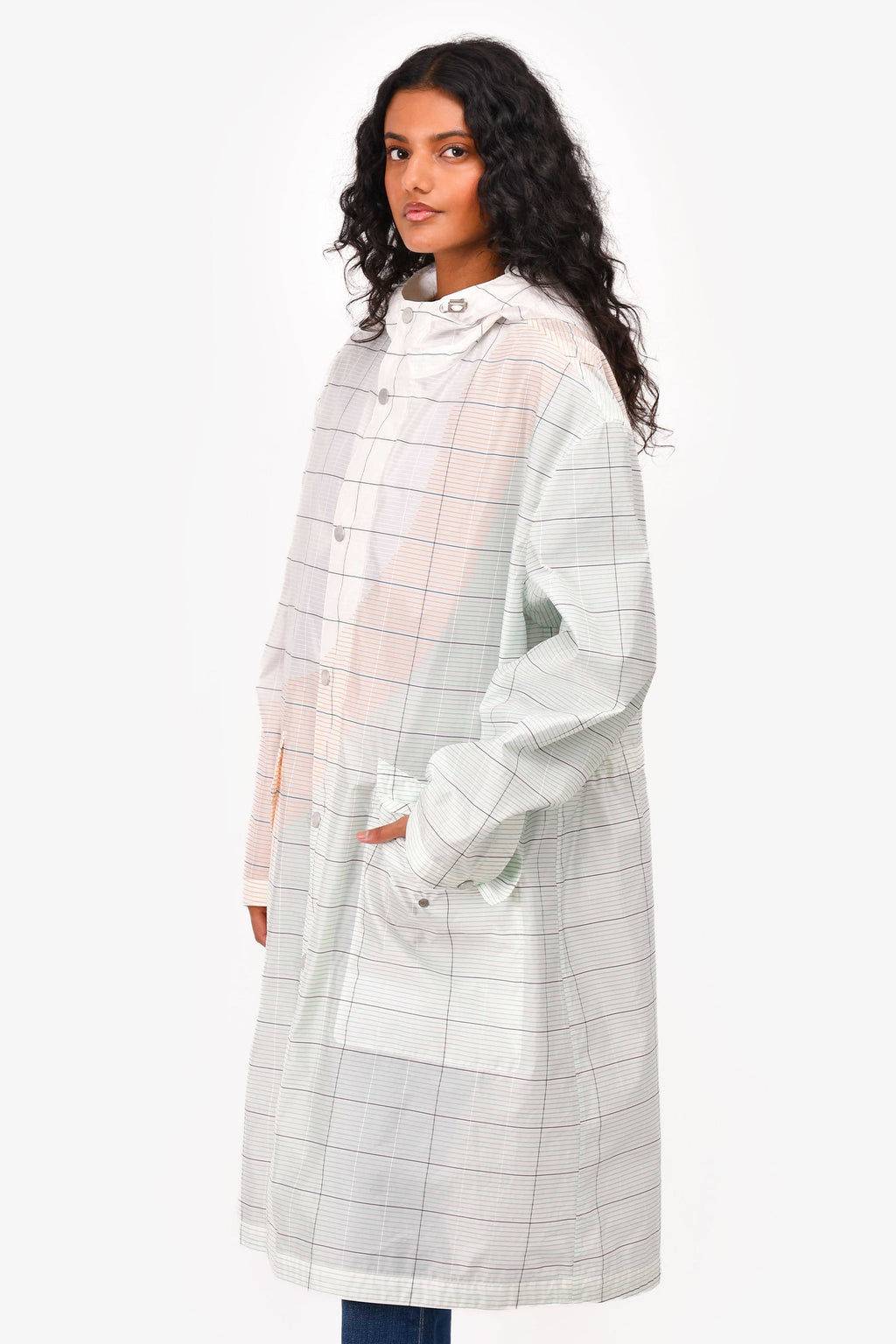 Hermès Sheer White/Multicolour Striped Panelled Rain Jacket Size 44