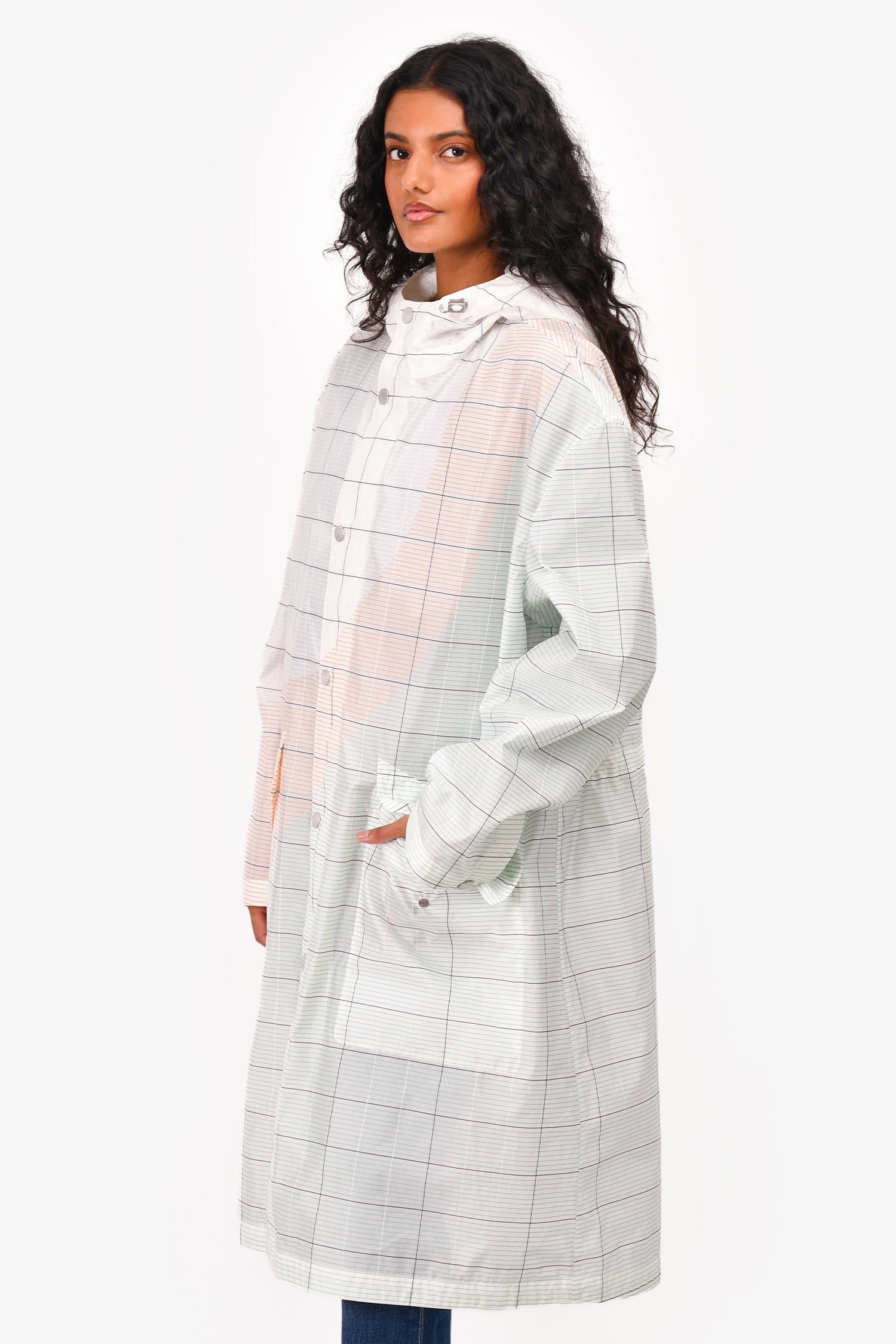 Hermès Sheer White/Multicolour Striped Panelled Rain Jacket Size 44