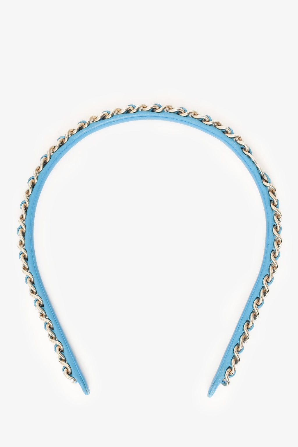 Pre-Loved Chanel™ 22S Blue Leather/Gold CC Chain-Link Headband