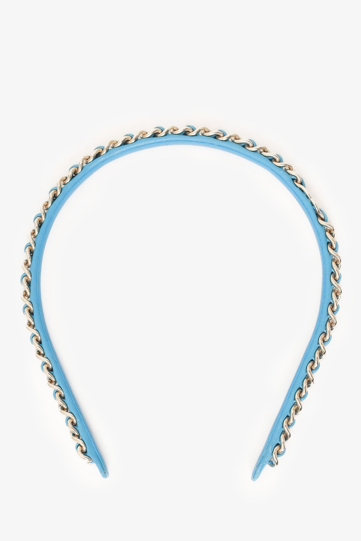 Pre-Loved Chanel™ 22S Blue Leather/Gold CC Chain-Link Headband