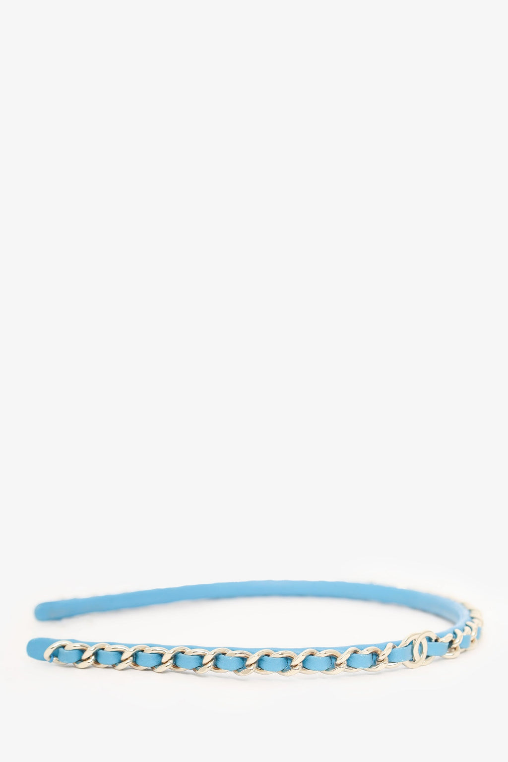Pre-Loved Chanel™ 22S Blue Leather/Gold CC Chain-Link Headband
