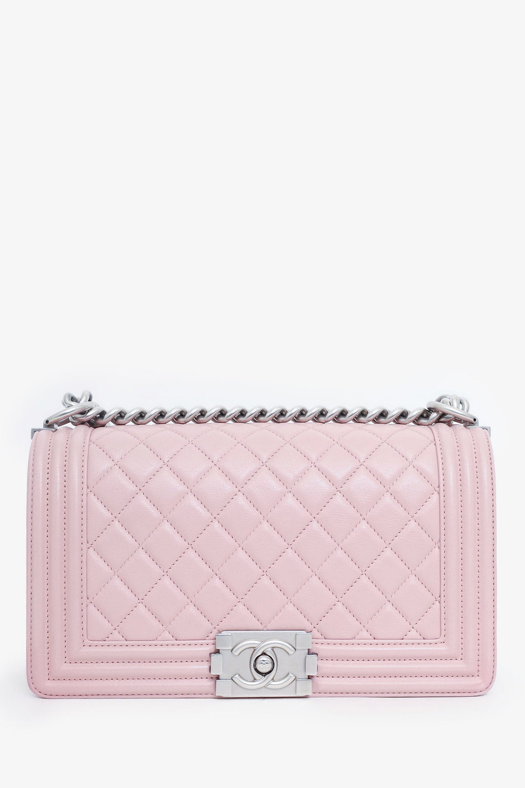 Pre-Loved Chanel™ 2014-15 Pink Quilted Leather Medium Boy Bag