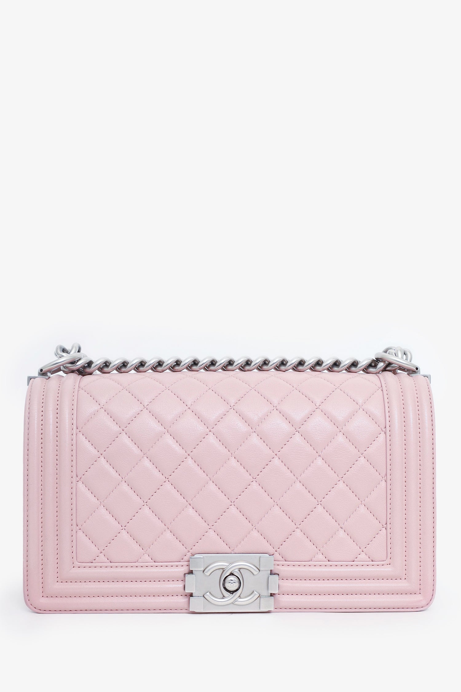 Pre-Loved Chanel™ 2014-15 Pink Quilted Leather Medium Boy Bag
