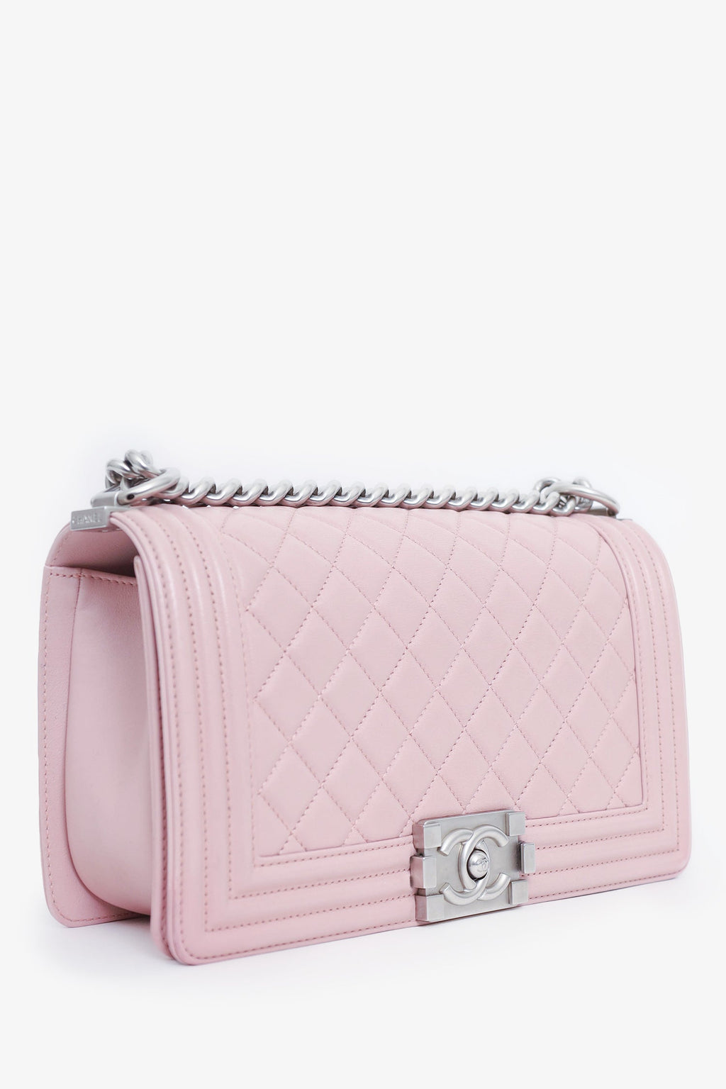 Pre-Loved Chanel™ 2014-15 Pink Quilted Leather Medium Boy Bag