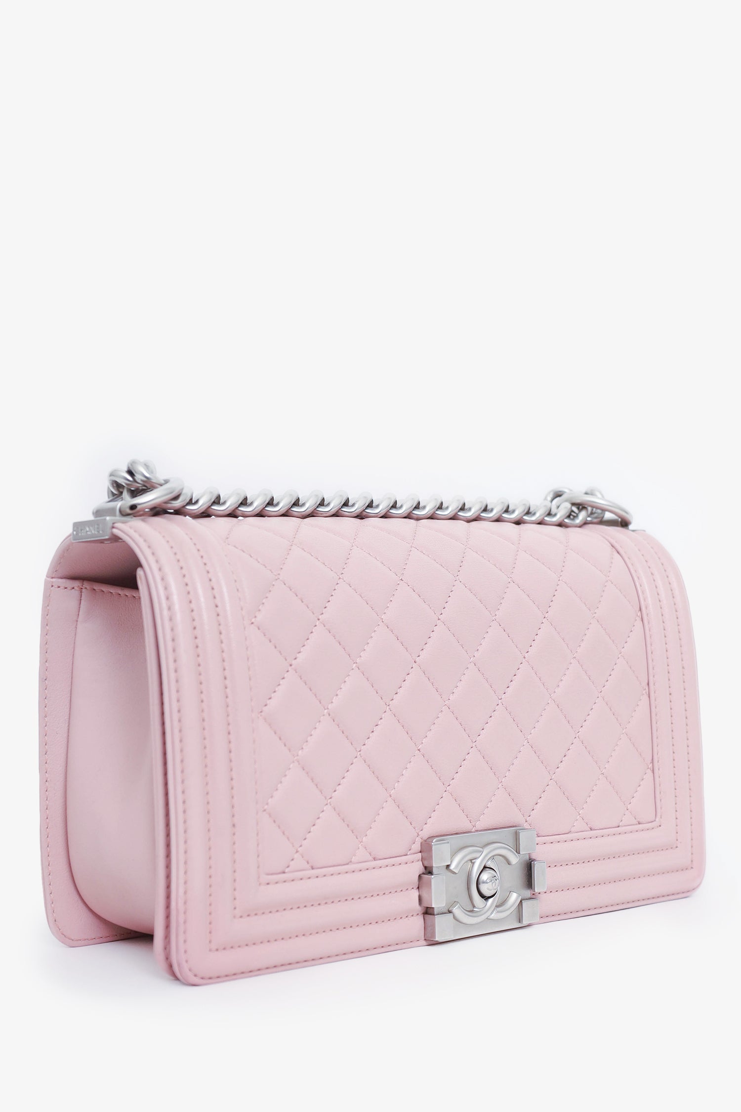 Pre-Loved Chanel™ 2014-15 Pink Quilted Leather Medium Boy Bag
