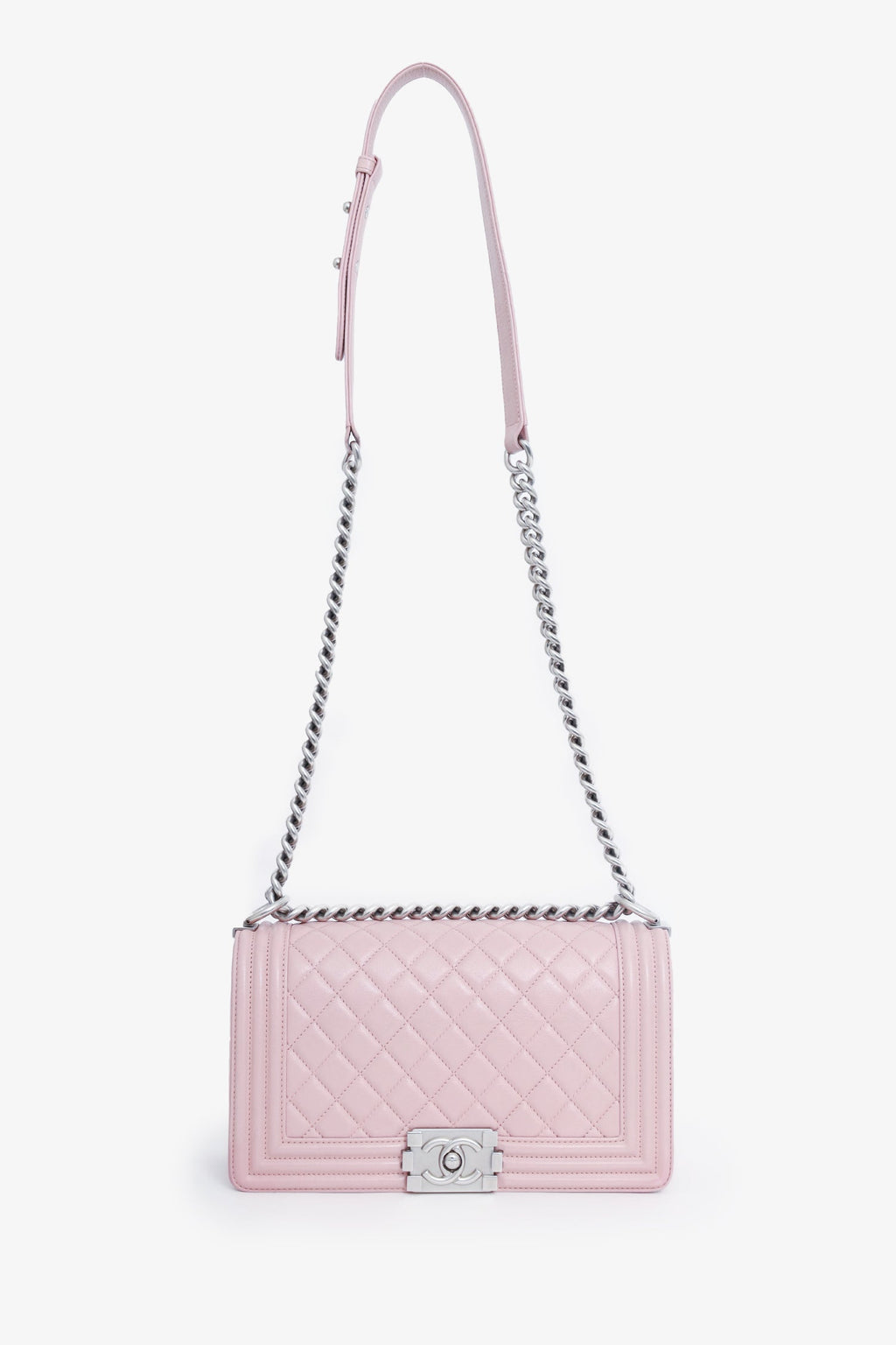 Pre-Loved Chanel™ 2014-15 Pink Quilted Leather Medium Boy Bag