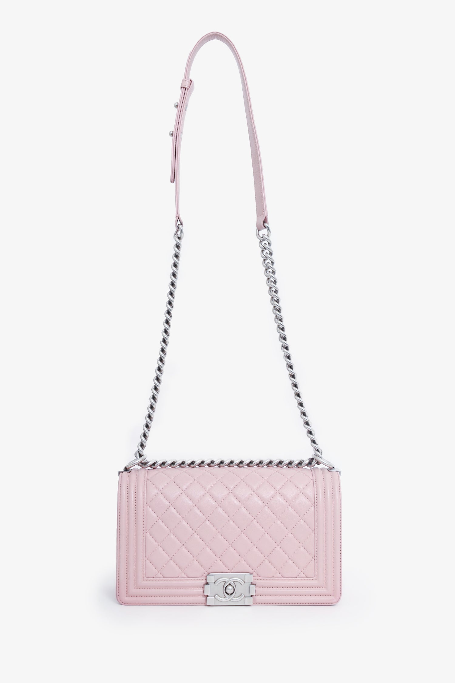 Pre-Loved Chanel™ 2014-15 Pink Quilted Leather Medium Boy Bag