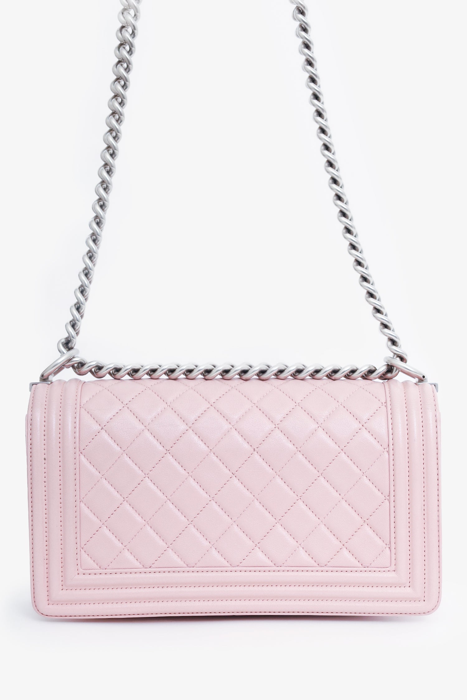 Pre-Loved Chanel™ 2014-15 Pink Quilted Leather Medium Boy Bag