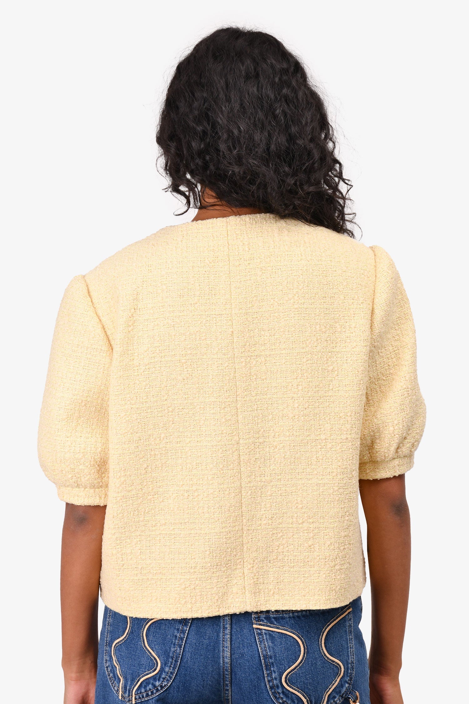 Celine Yellow Wool Tweed Puffed Sleeve Jacket Size 38