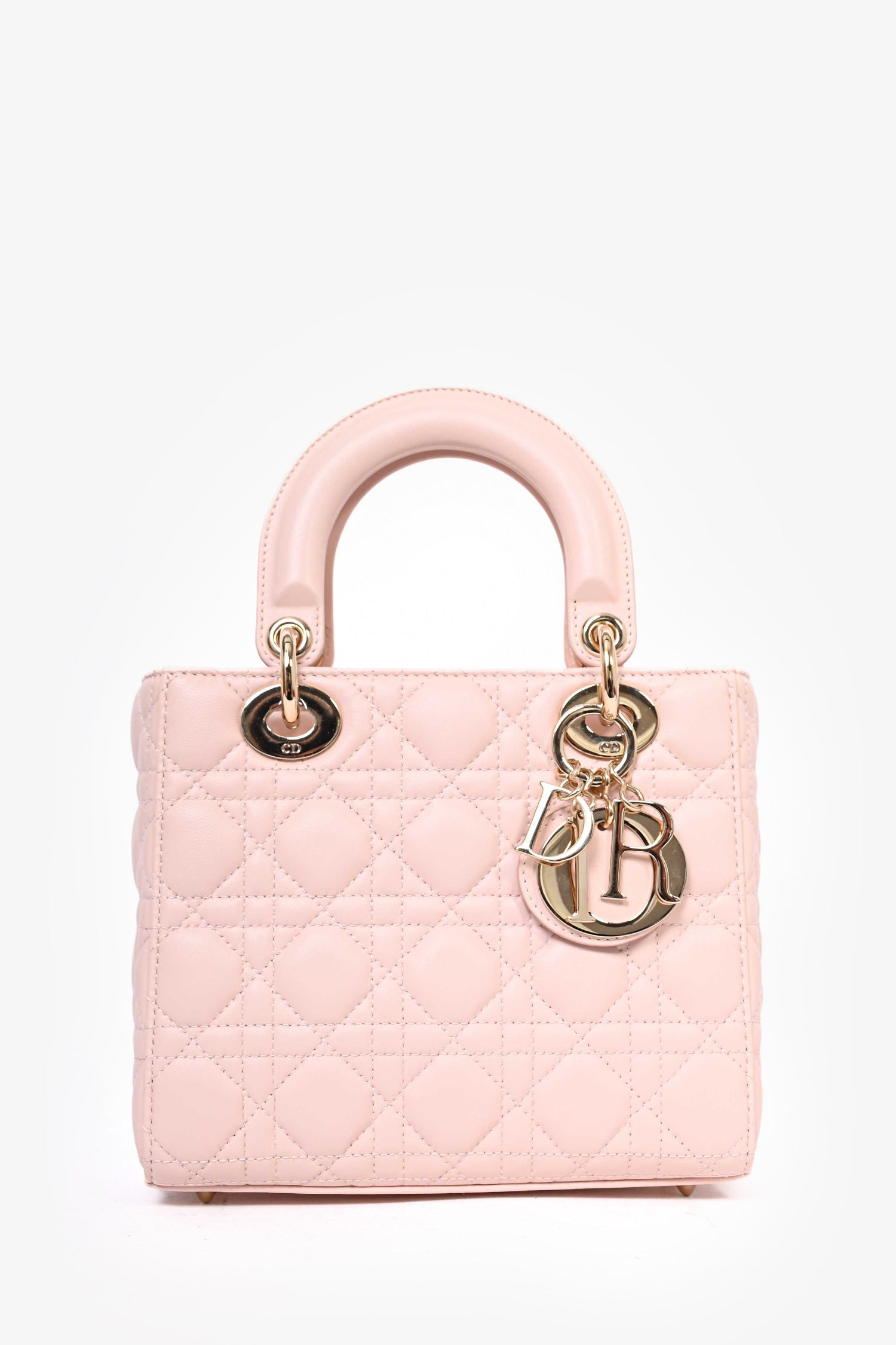 Christian Dior 2022 Pink Cannage Leather ABC Small Lady Dior Top Handle with Strap