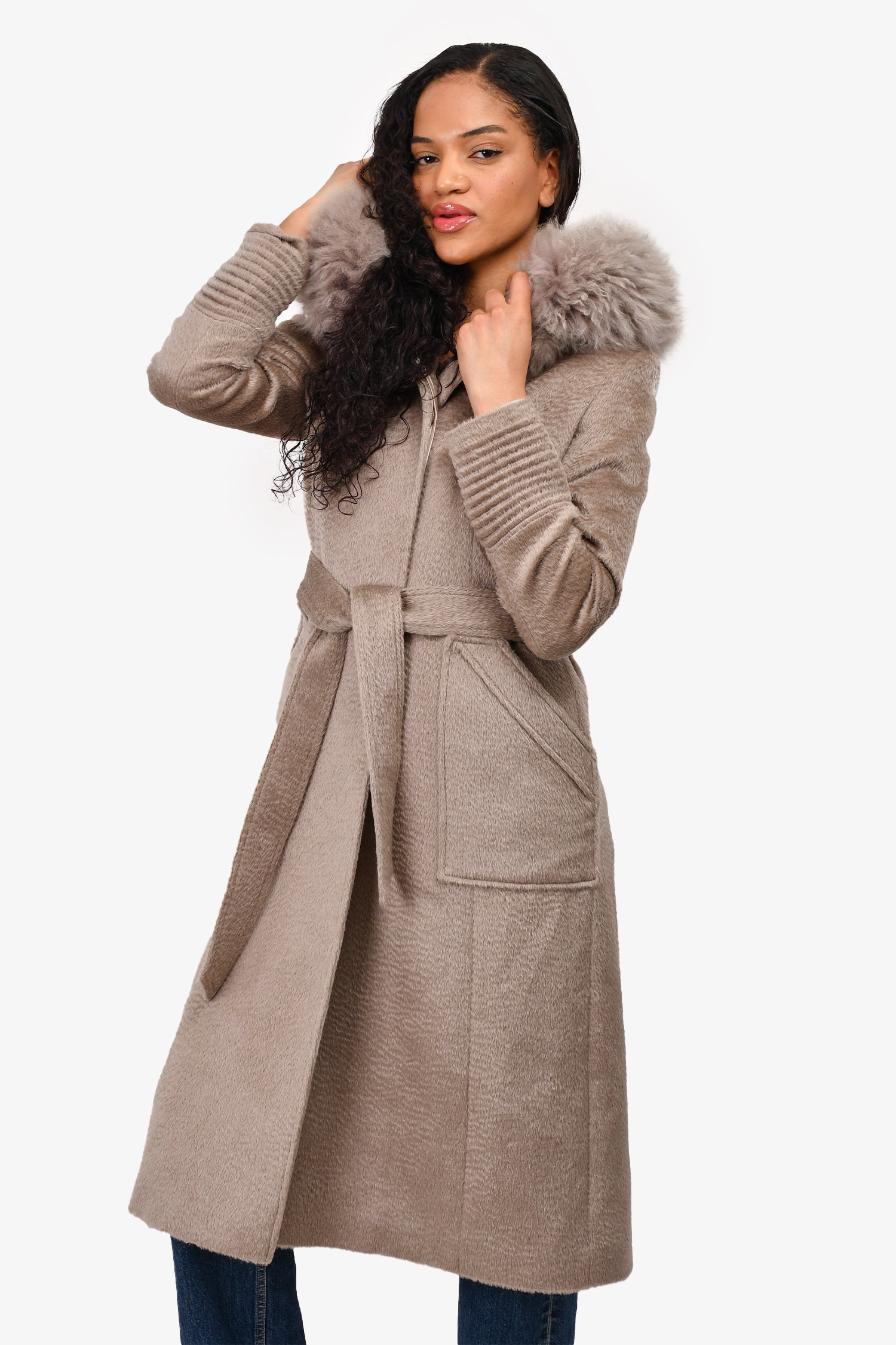 Sentaler Brown Wool/Alpaca Blend Fur Jacket Size XS
