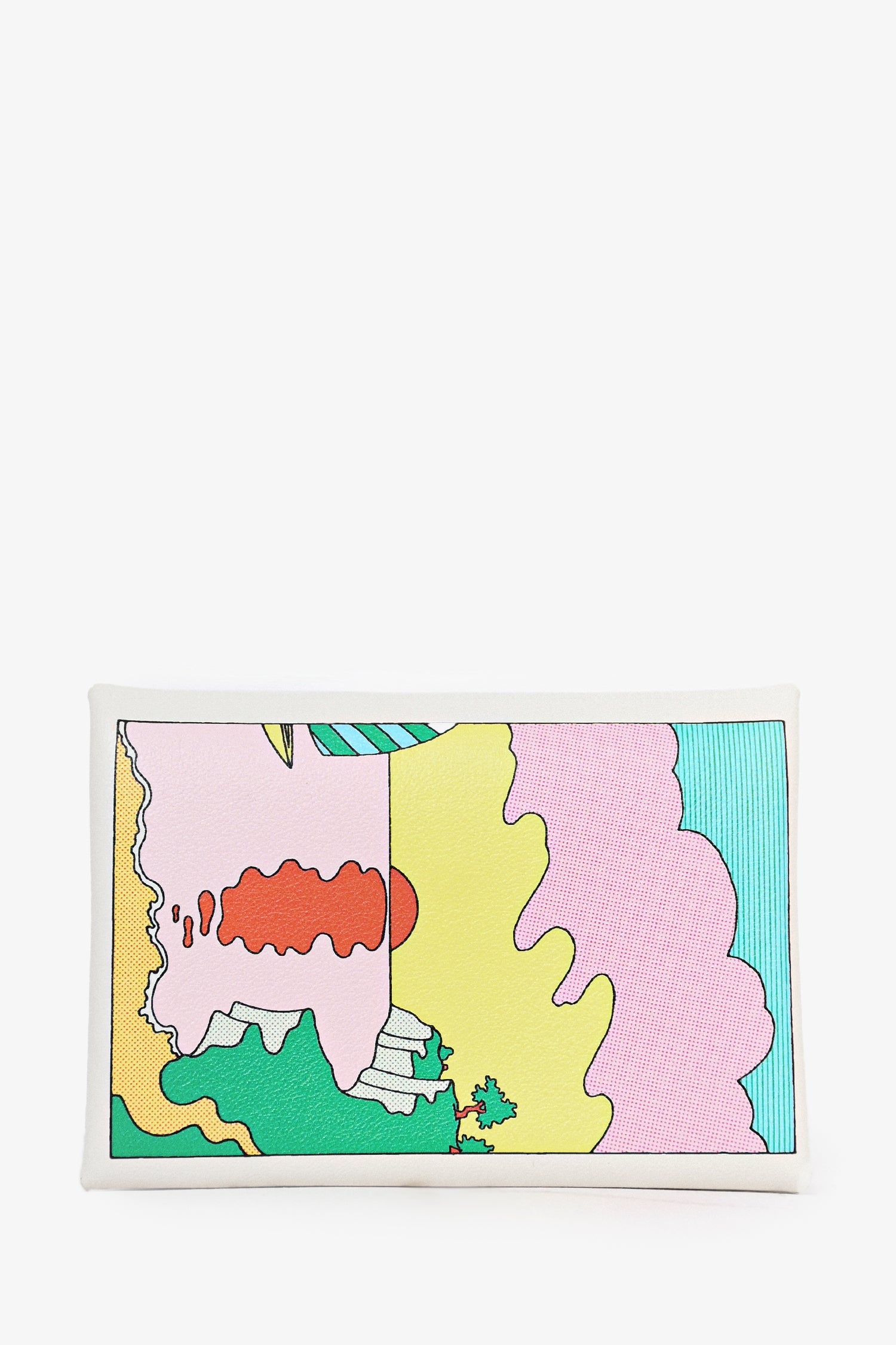 Hermès White Printed Calvi Duo Wallet