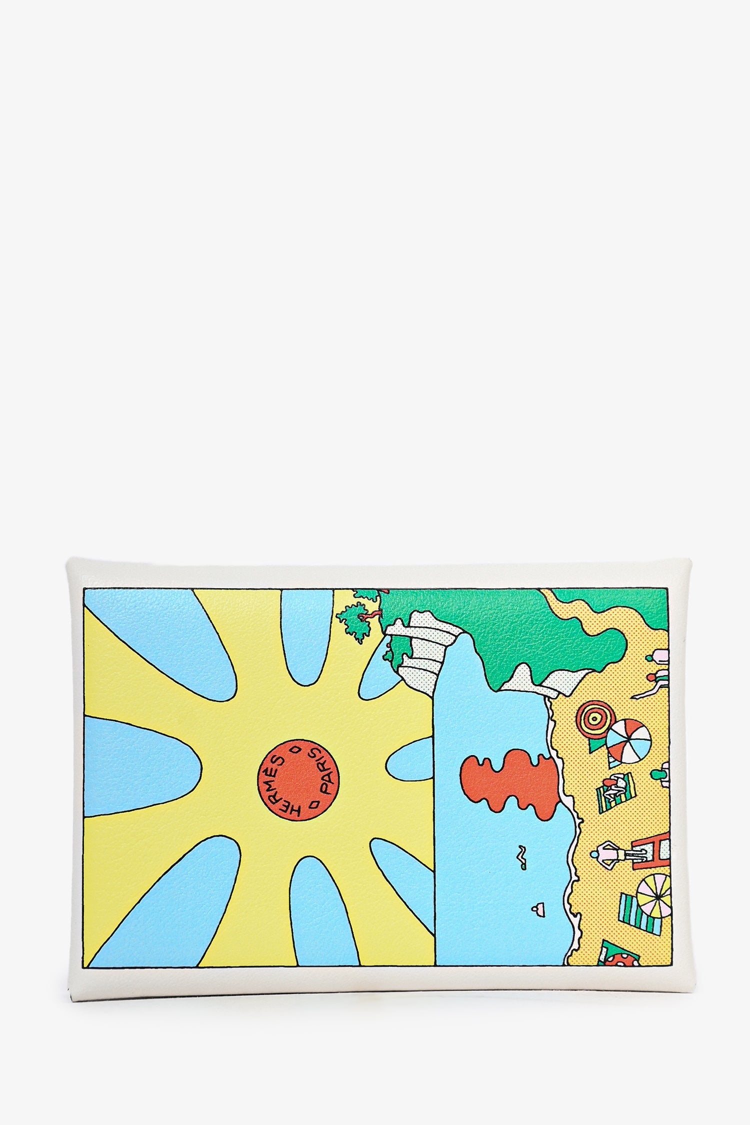 Hermès White Printed Calvi Duo Wallet