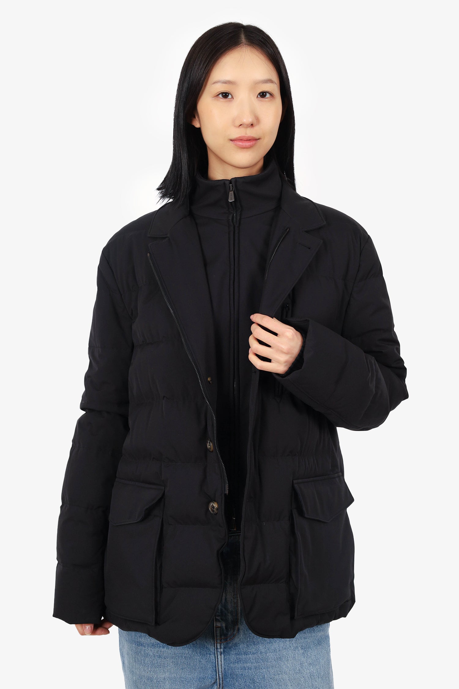 Loro Piana Black Cashmere Quilted Puffer Jacket Size Large