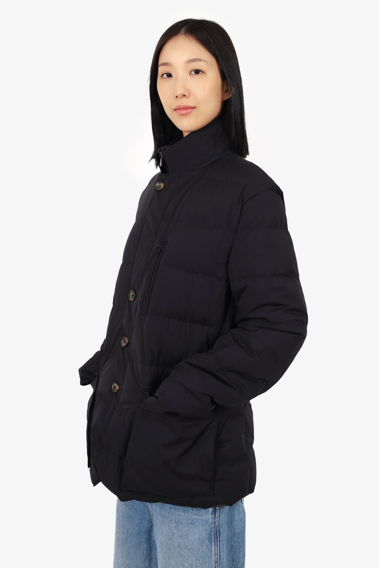 Loro Piana Black Cashmere Quilted Puffer Jacket Size Large