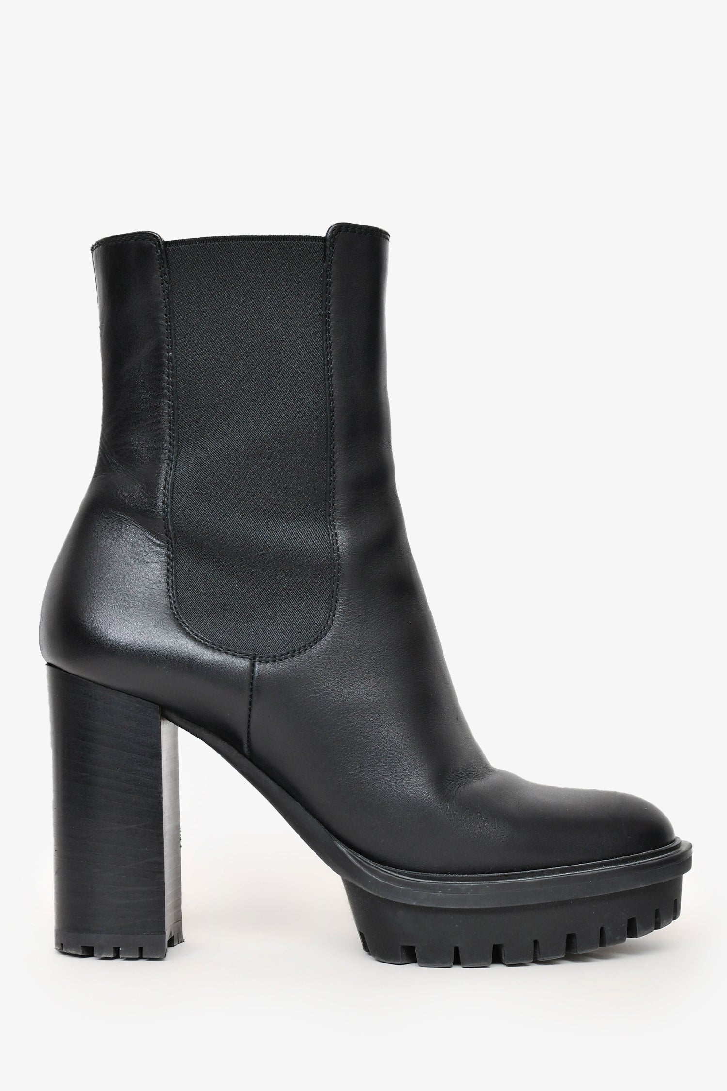 Gianvito Rossi Black Leather Chelsea Platform Heeled Boots Size 39