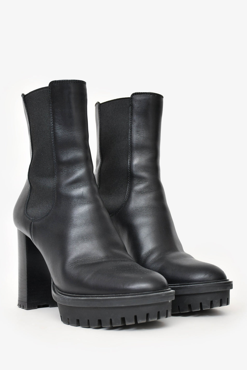 Gianvito Rossi Black Leather Chelsea Platform Heeled Boots Size 39