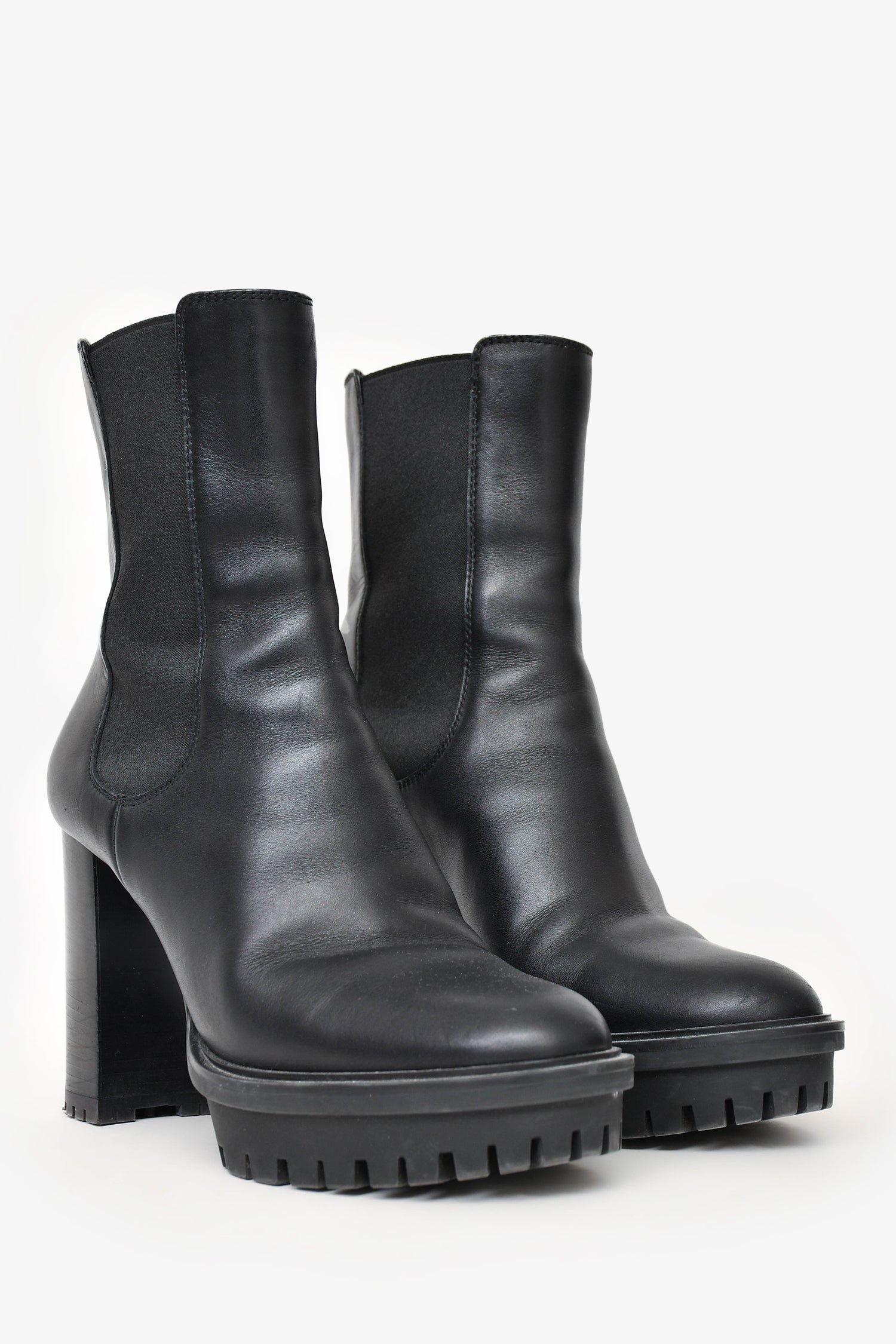 Gianvito Rossi Black Leather Chelsea Platform Heeled Boots Size 39