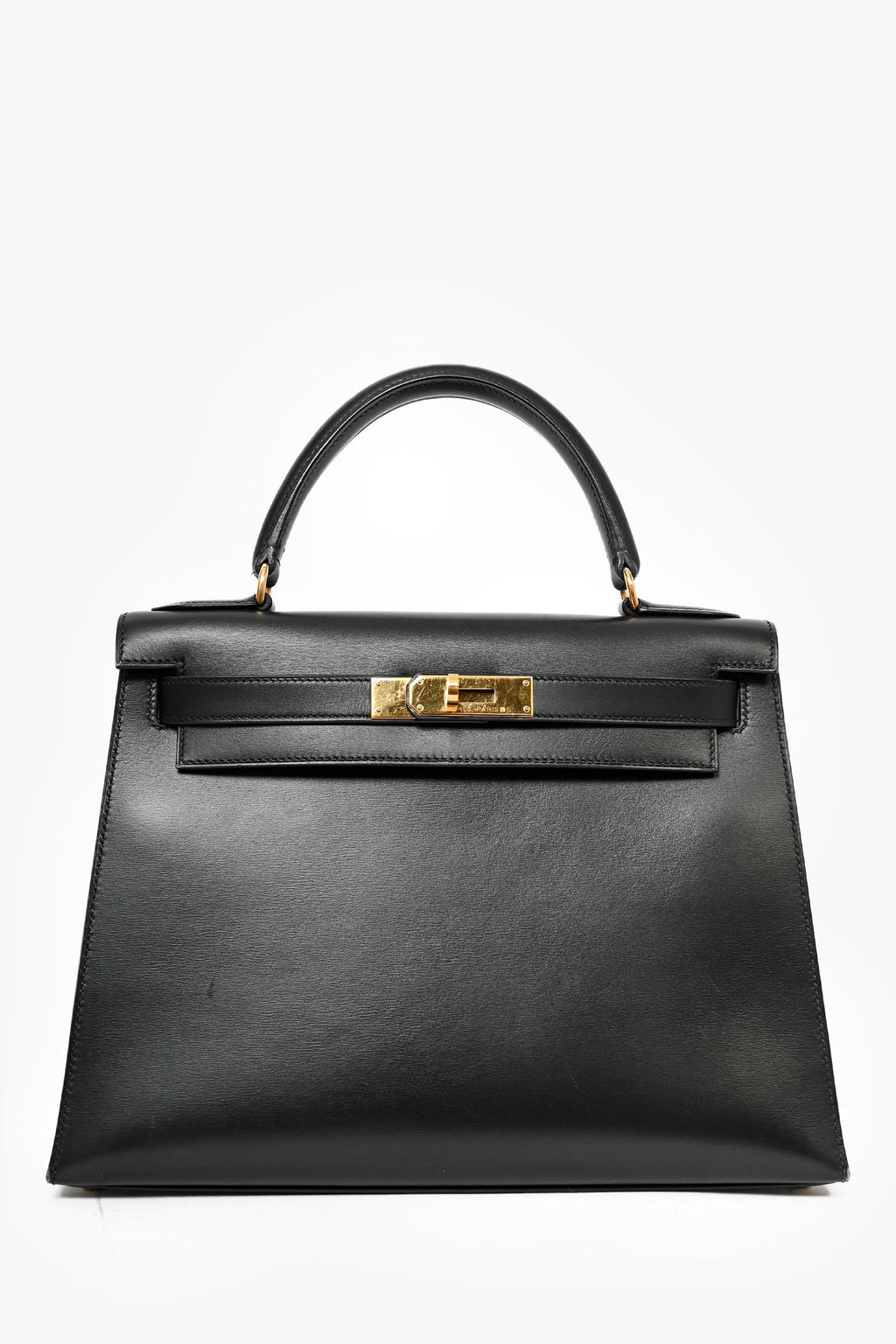 Hermès 1999 Box Leather Kelly 28 Top Handle with Strap