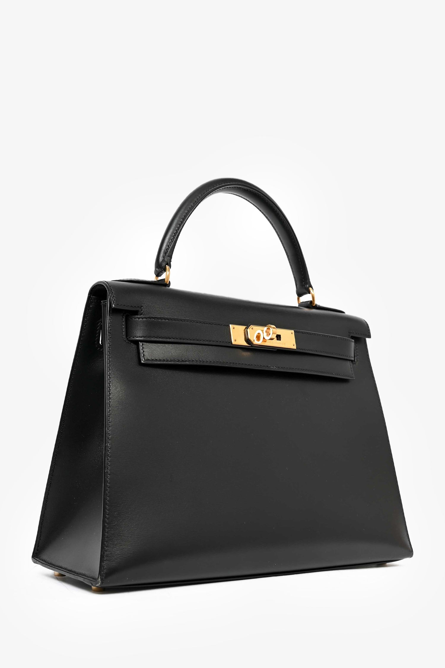 Hermès 1999 Box Leather Kelly 28 Top Handle with Strap