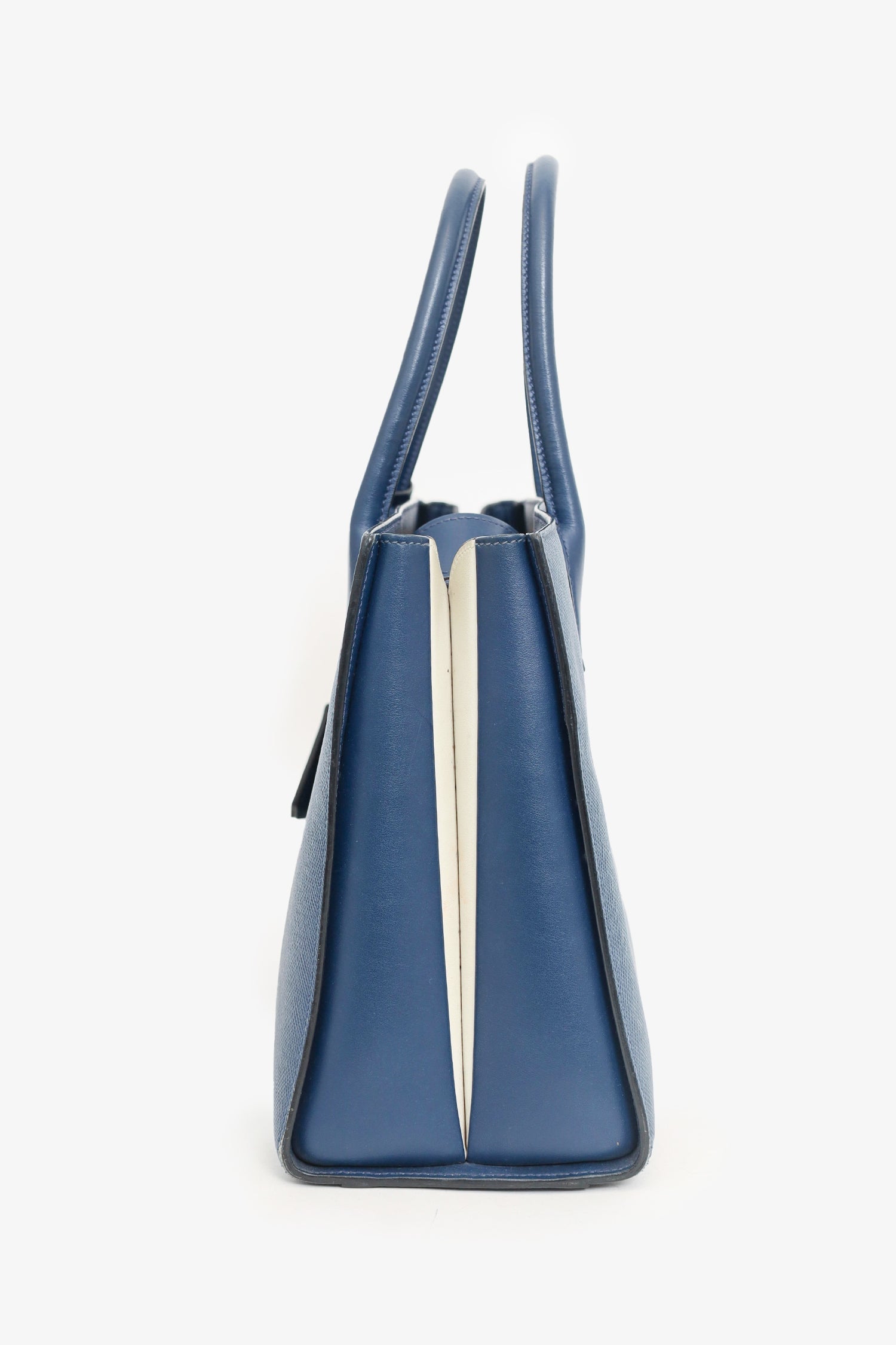 Prada Navy Saffiano Leather Bibliothèque Handle Bag with Strap