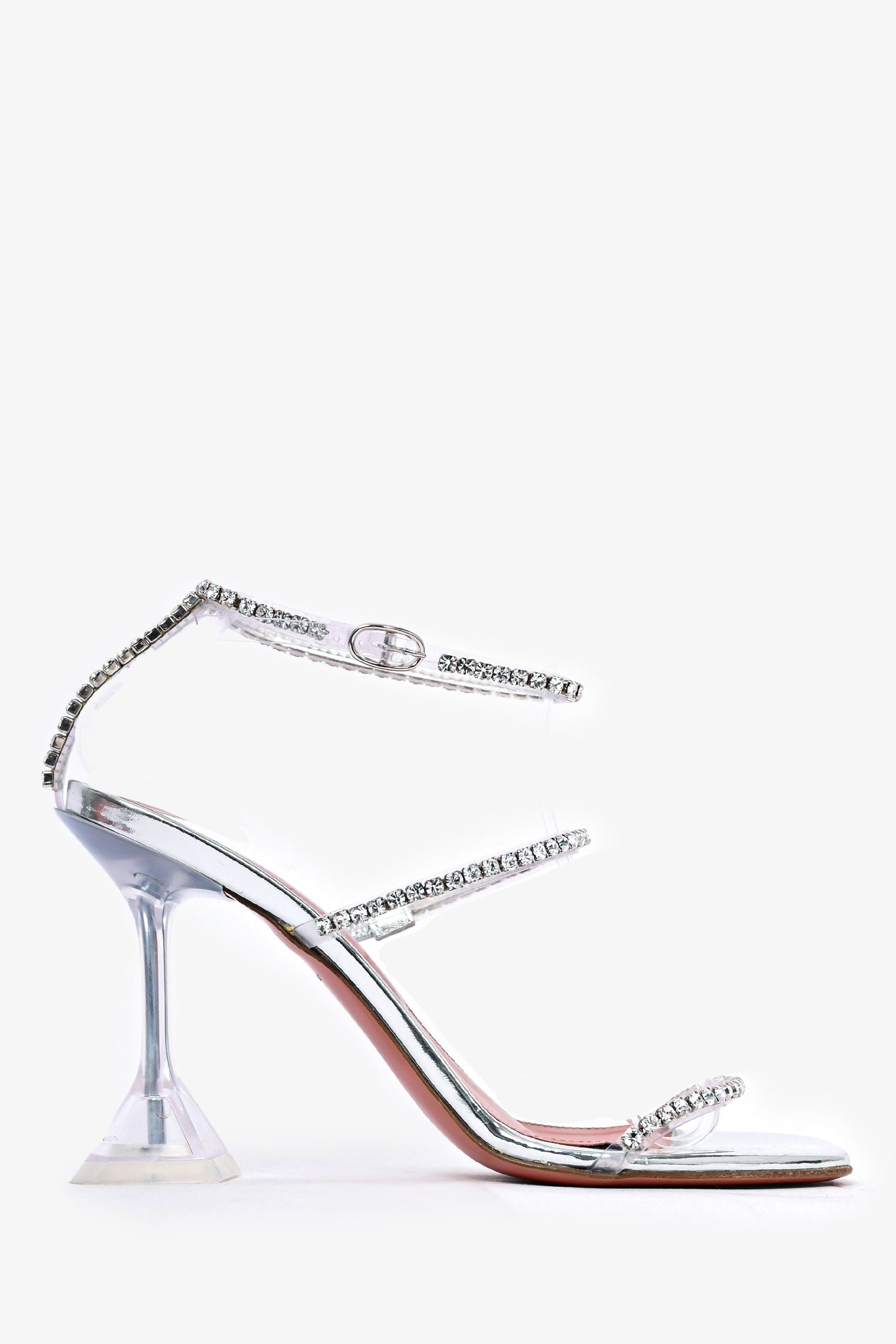 Amina Muaddi Silver Crystal Heels Size 36