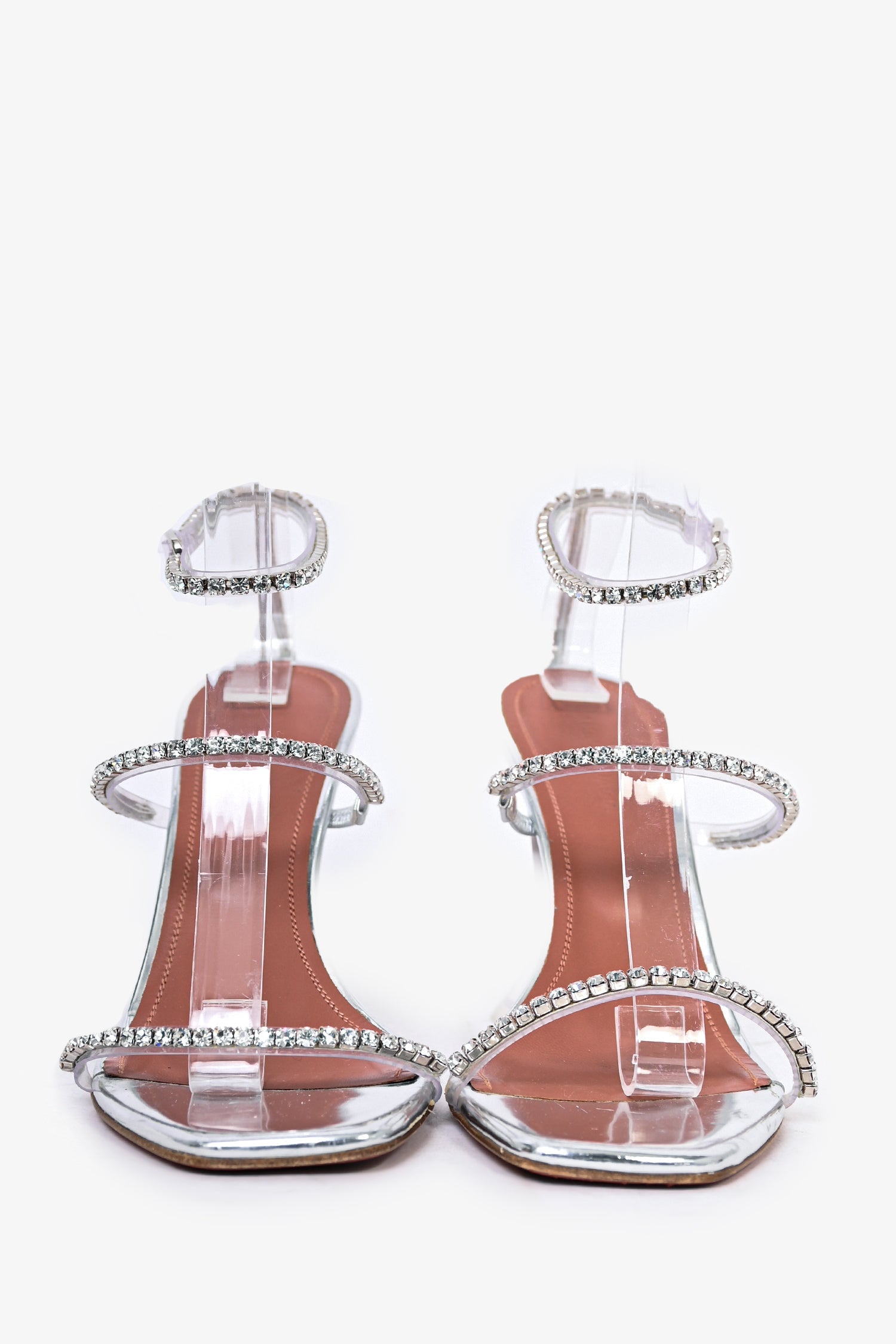 Amina Muaddi Silver Crystal Heels Size 36