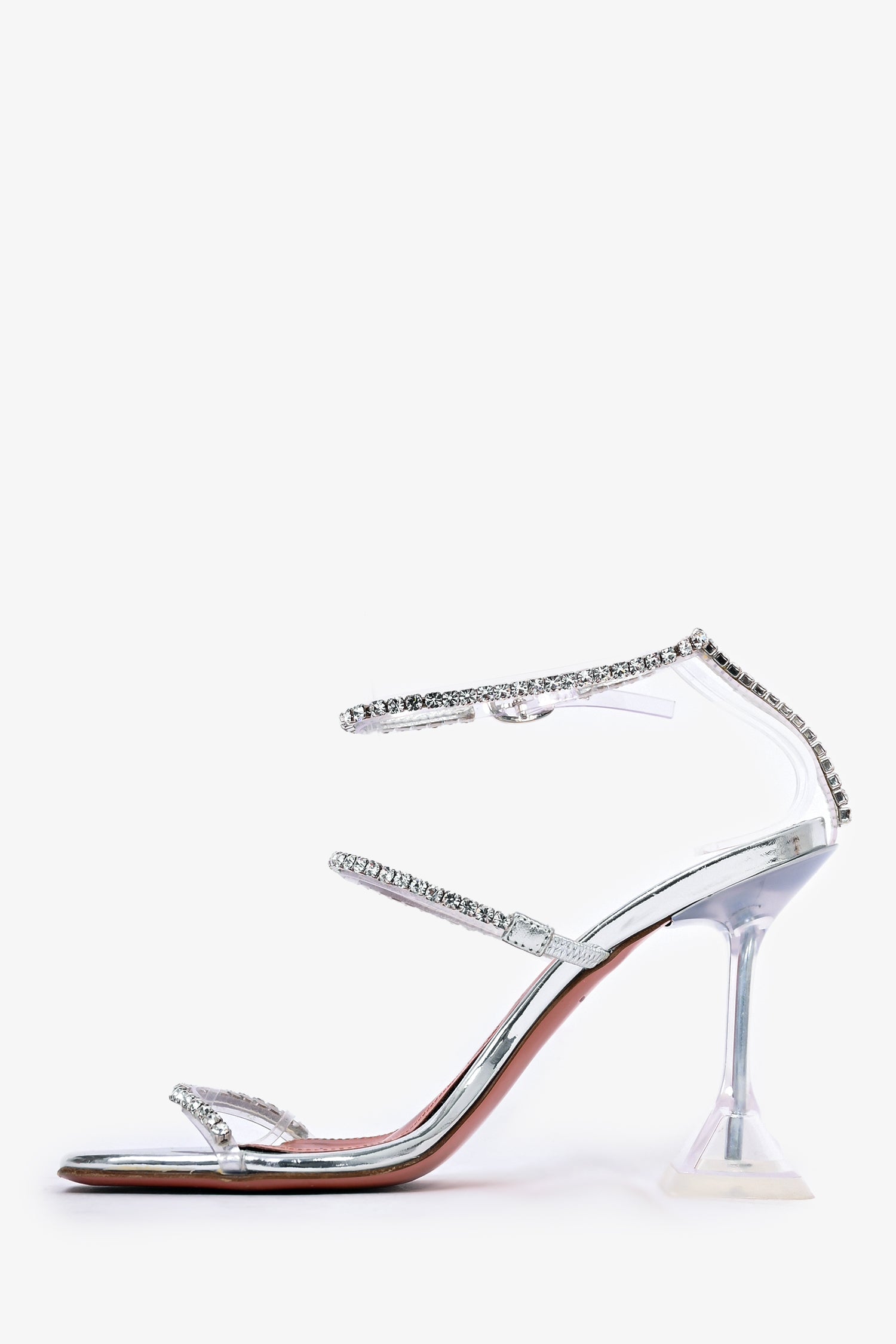 Amina Muaddi Silver Crystal Heels Size 36