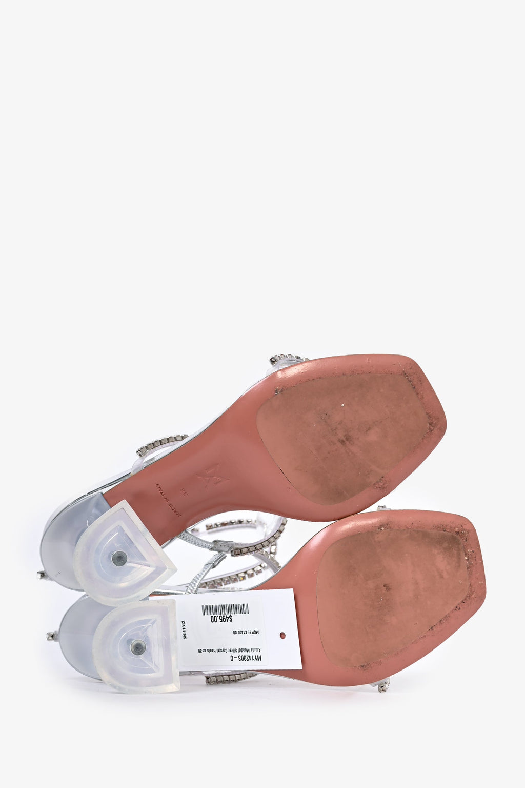 Amina Muaddi Silver Crystal Heels Size 36