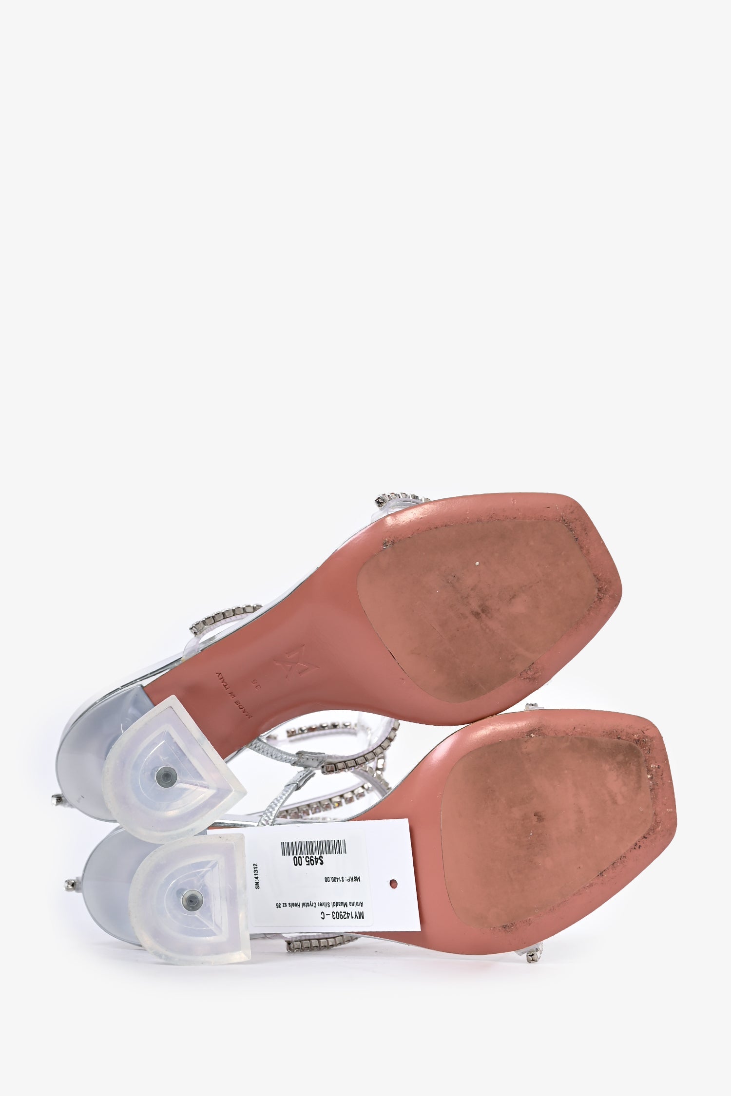 Amina Muaddi Silver Crystal Heels Size 36