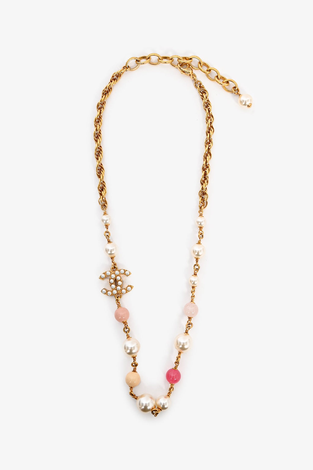 Pre-Loved Chanel™ 2022 Pink/Gold Pearl CC Necklace