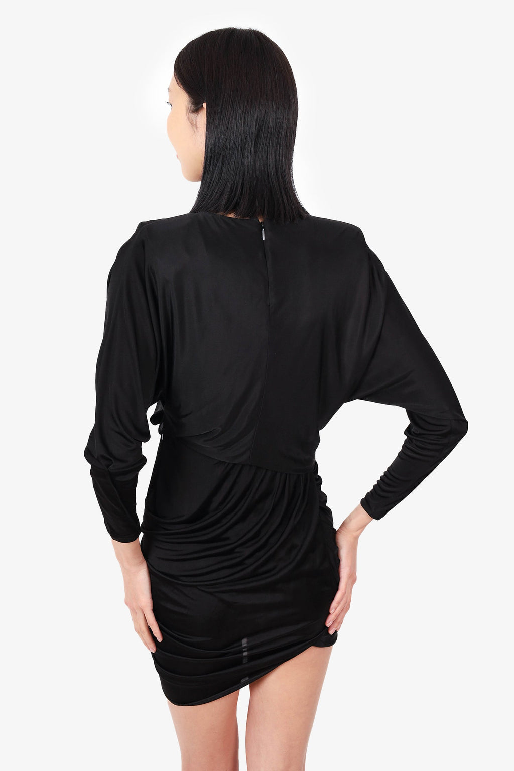 Saint Laurent Black Draped Asymmetric Satin-Jersey Mini Dress Size 34