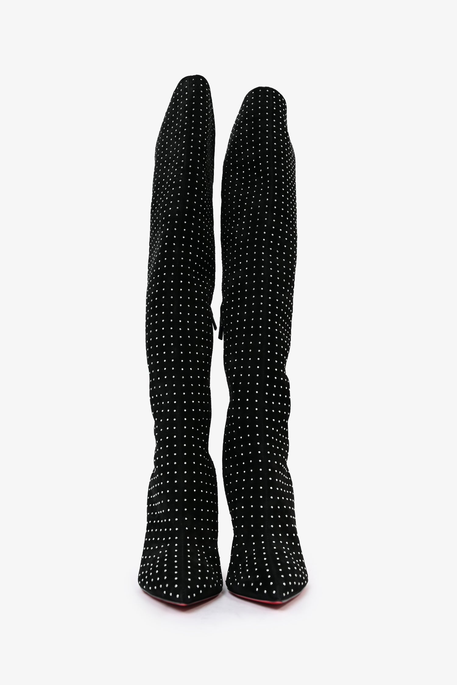 Christian Louboutin Black Suede Crystal Embellished 100 Boots Size 38