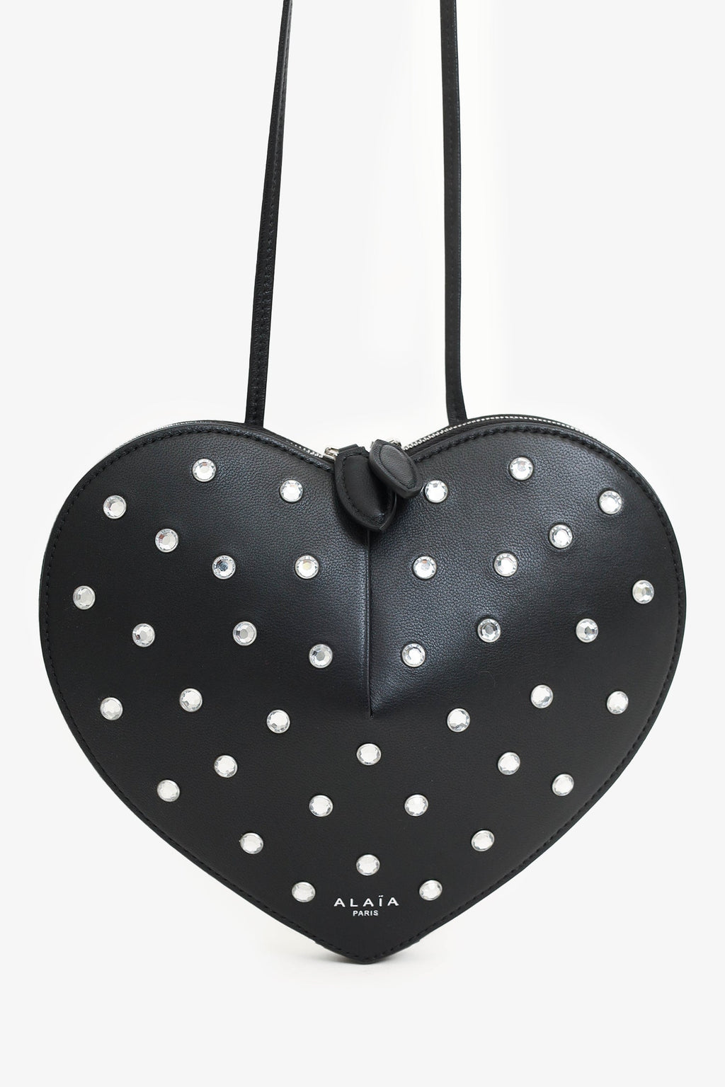 Alaïa Black Leather Diamante Embellished Heart Shaped Bag