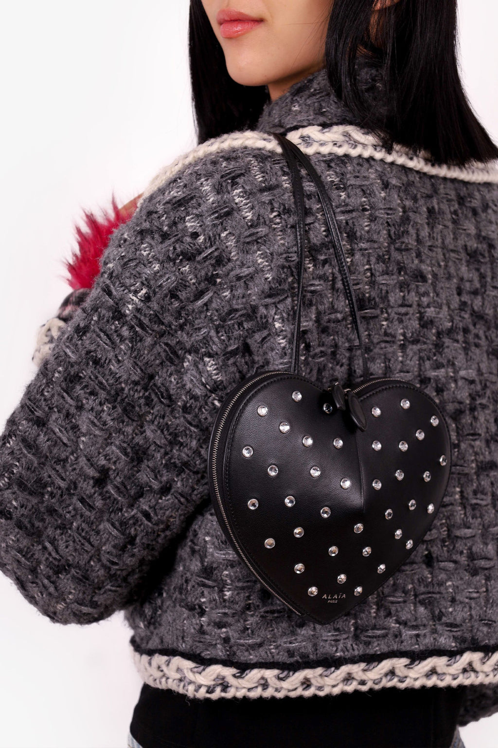 Alaïa Black Leather Diamante Embellished Heart Shaped Bag