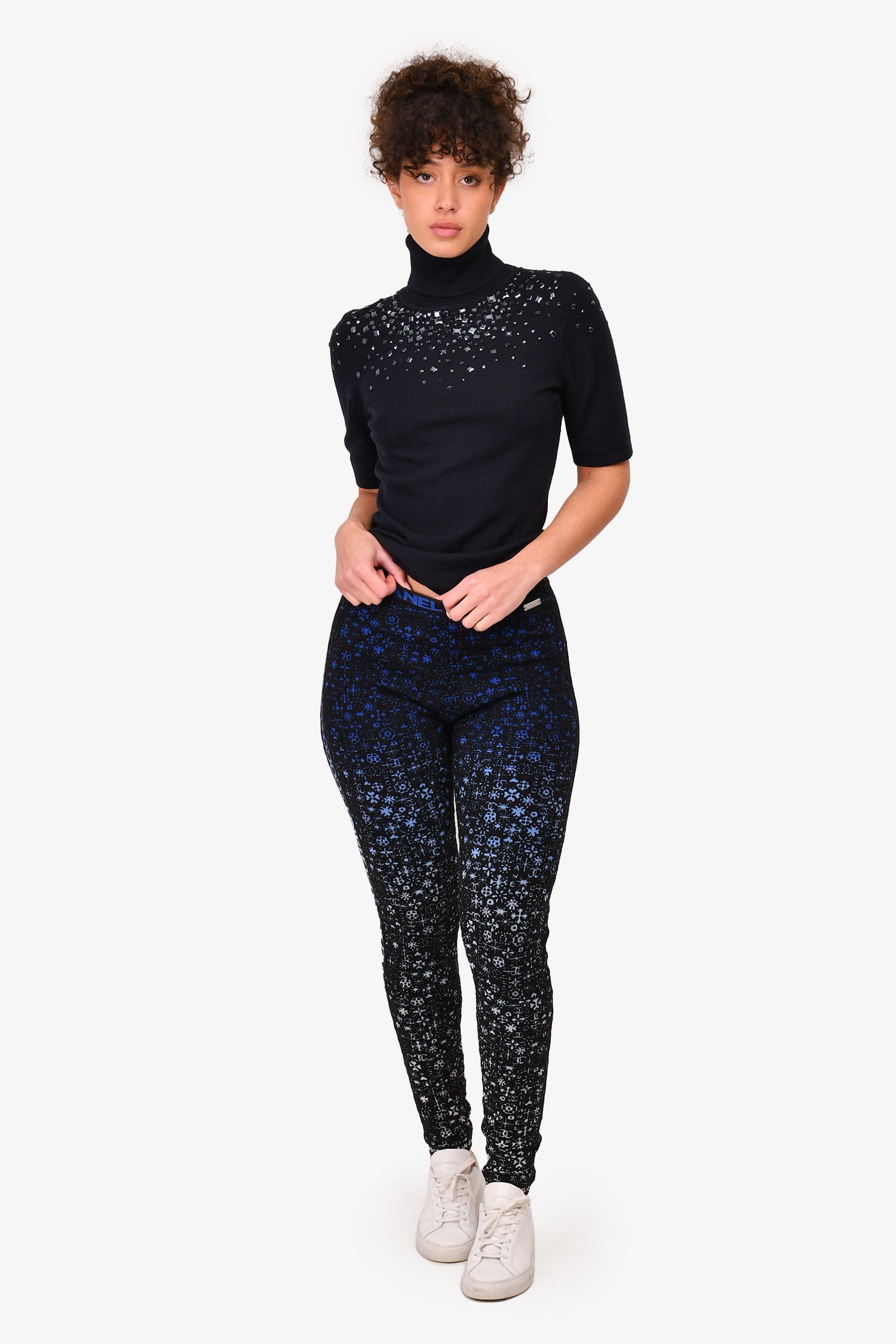 Pre-Loved Chanel™ Black/Blue Coco Chanel Leggings Size 40