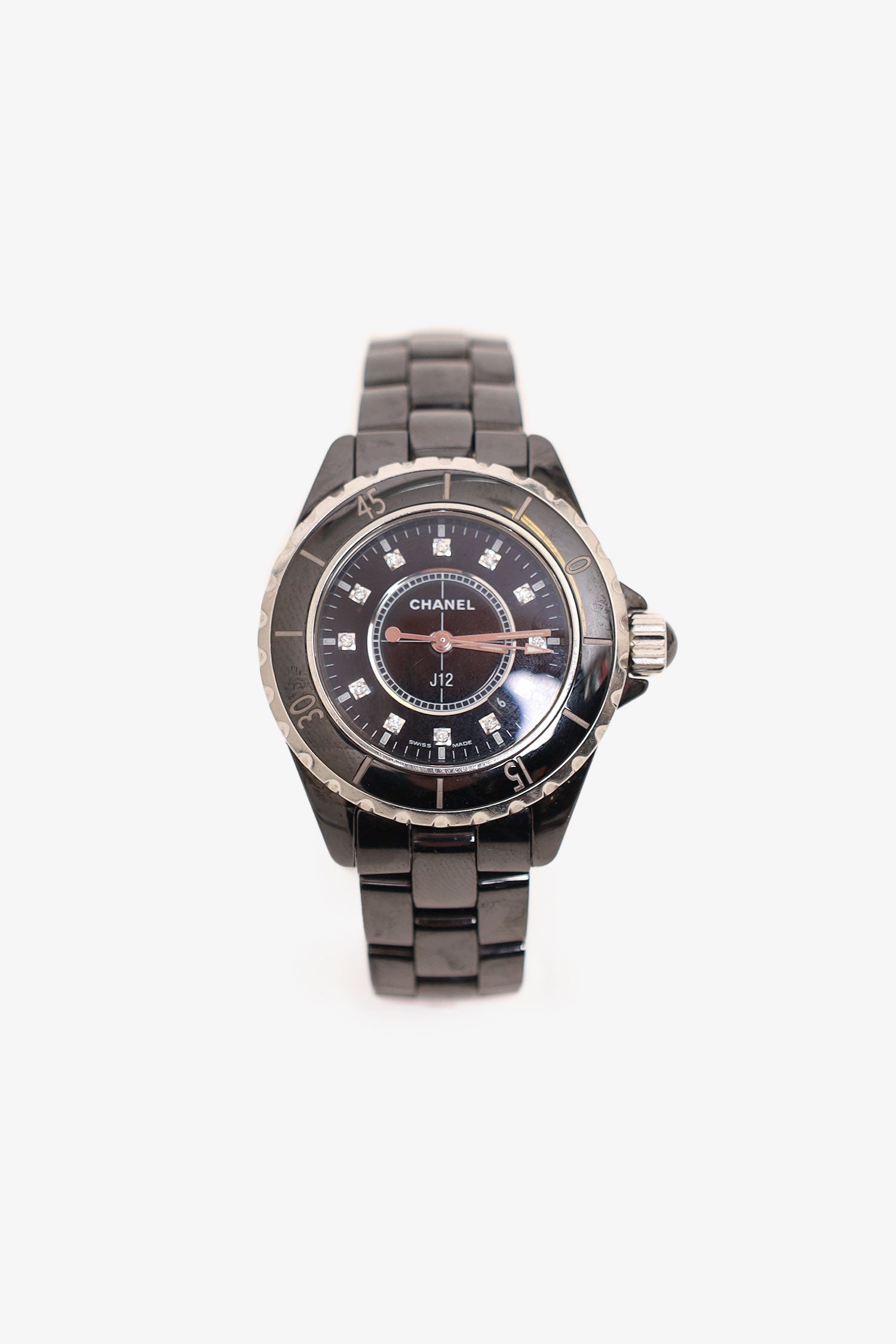 Pre-Loved Chanel™ Black Enamel J12 33mm Quartz Movement Watch with Diamond Indicators