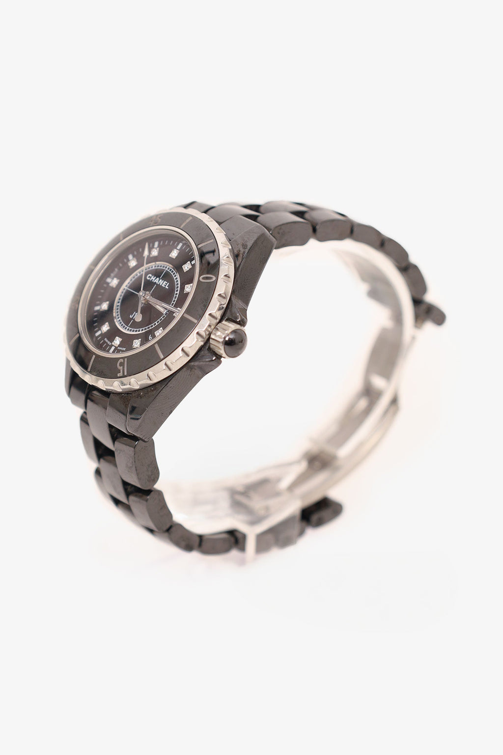 Pre-Loved Chanel™ Black Enamel J12 33mm Quartz Movement Watch with Diamond Indicators