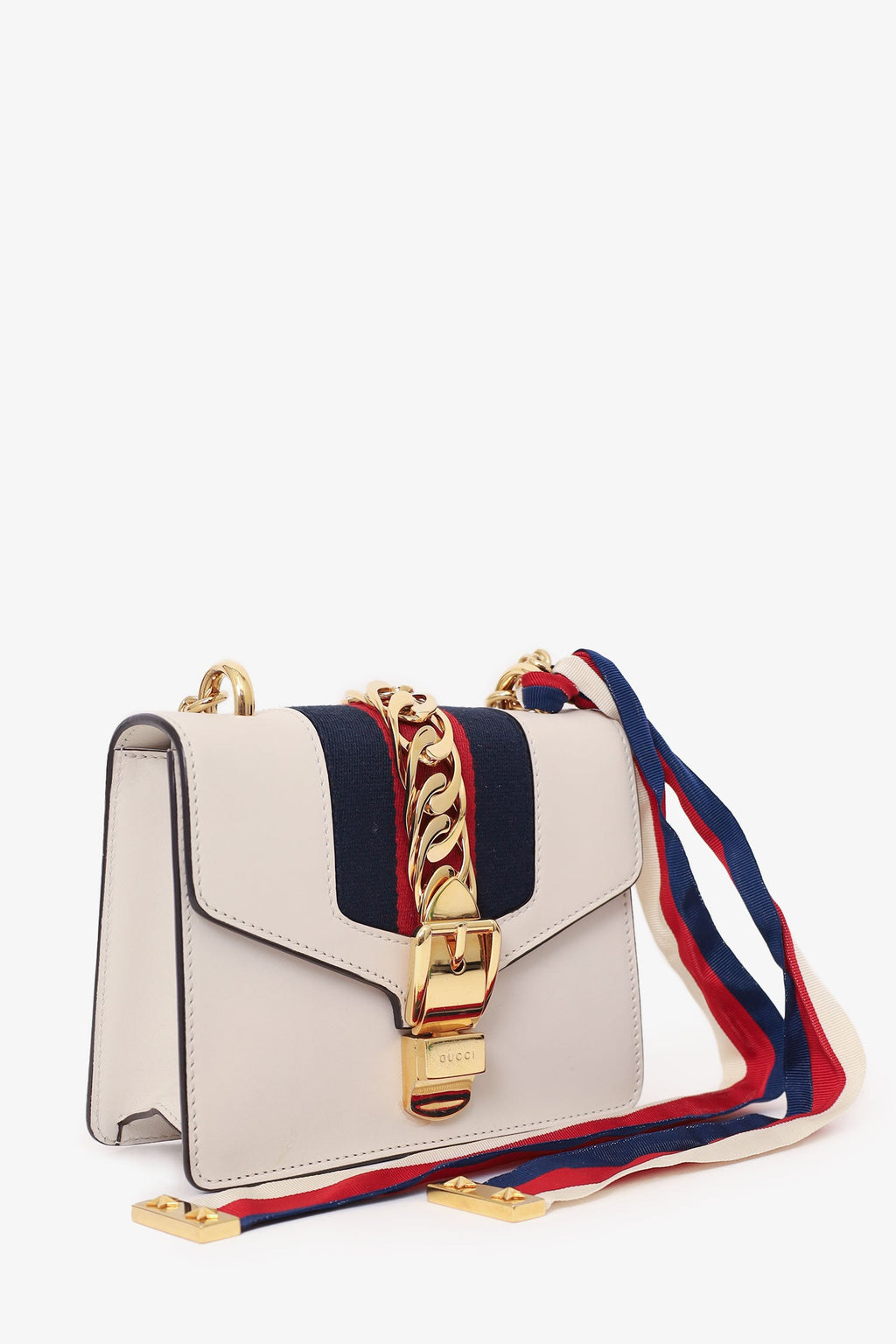Gucci Cream Leather Mini Sylvie Web Chain Bag