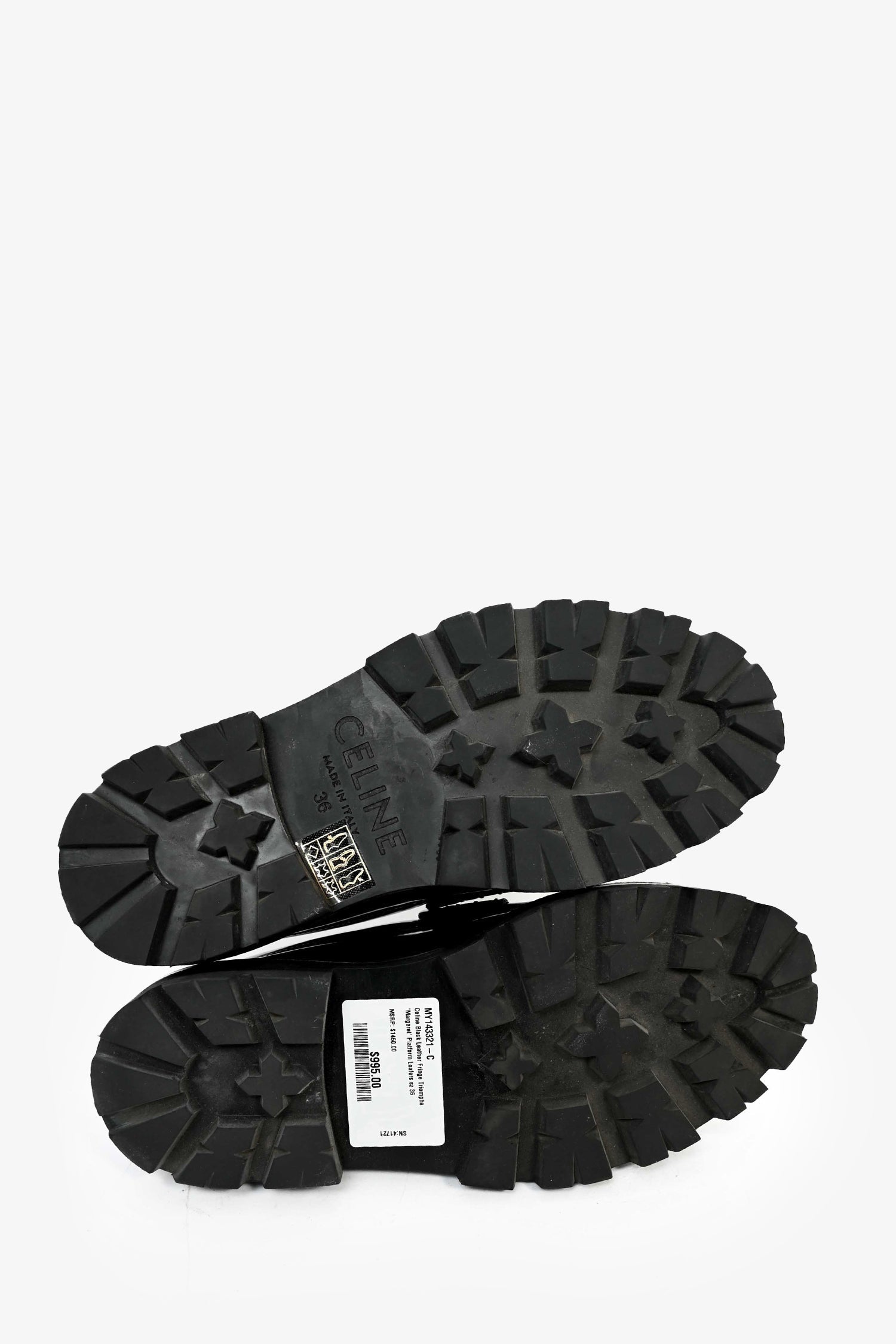 Celine Black Leather Fringe Triomphe 'Margaret' Platform Loafers Size 36