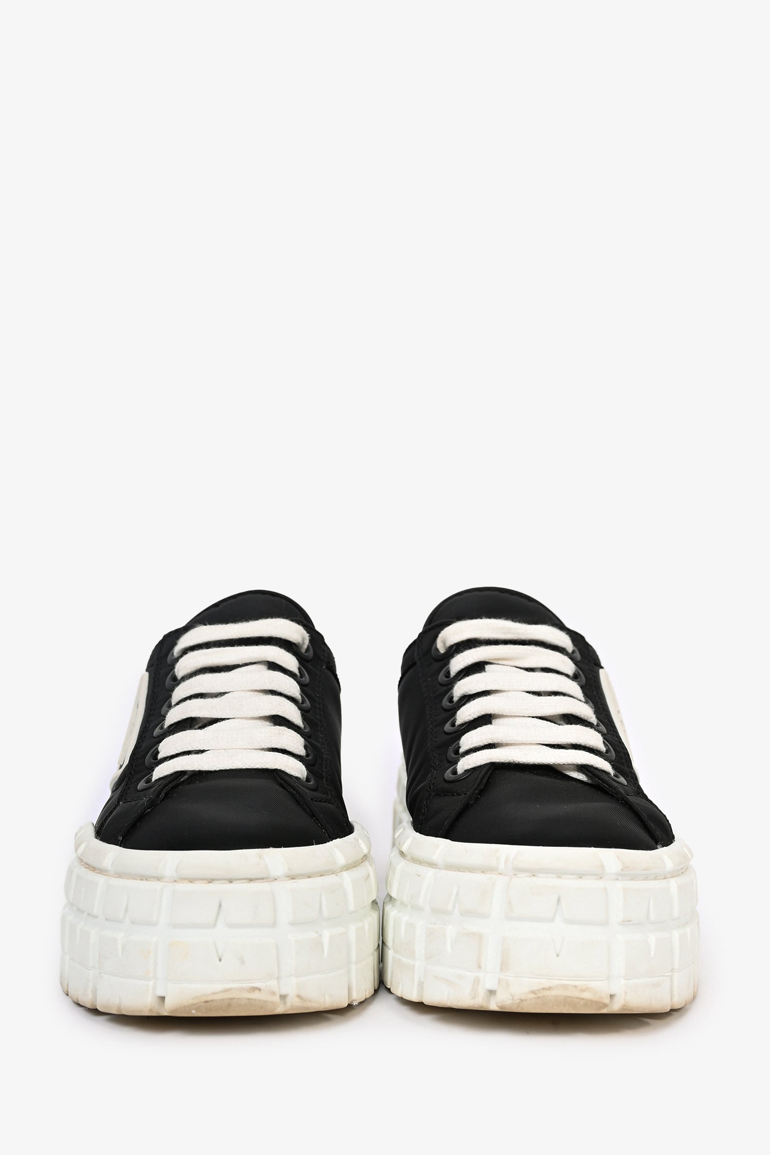 Prada Black Nylon Double Wheel Sneakers Size 35.5