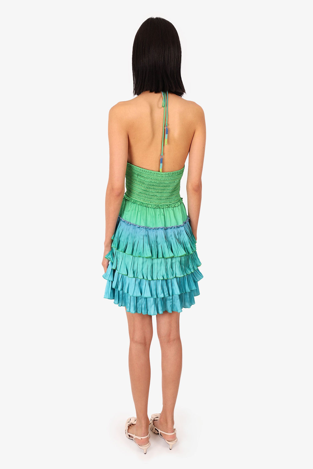 Rococo Sand Green/Blue Cut-Out Pleated Sleeveless Mini 'Kiki' Dress Size M