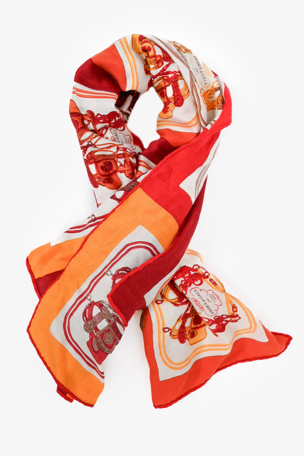 Hermès Red/Orange Cashmere/Silk Printed Scarf