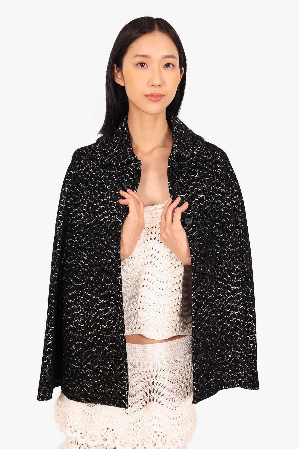 Alaïa Black/White Textured Poncho Size 38