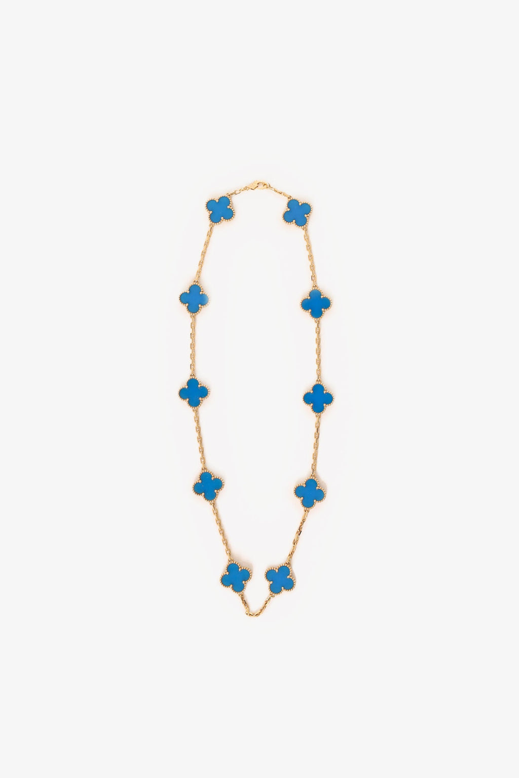 Van Cleef & Arpels 18K Yellow Gold Agate Vintage Alhambra 10 Motifs Necklace