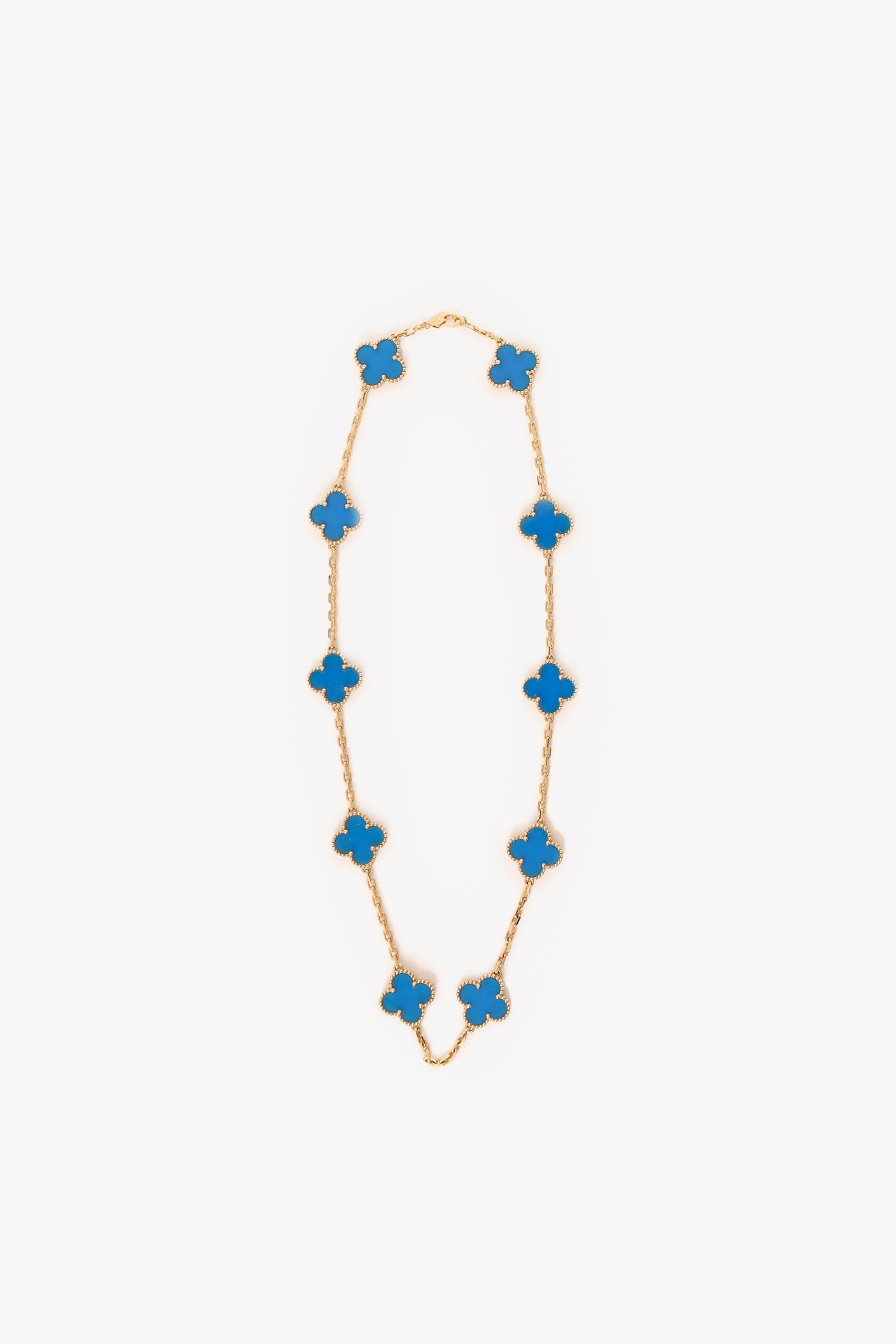Van Cleef & Arpels 18K Yellow Gold Agate Vintage Alhambra 10 Motifs Necklace