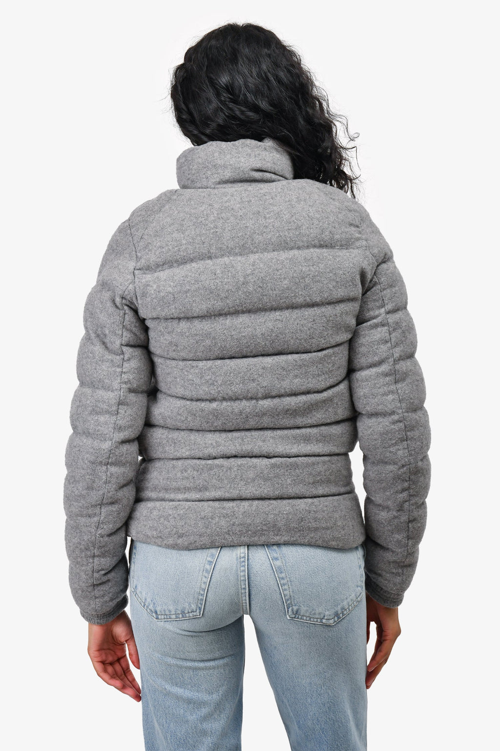 Moncler Grey Wool Breval Guibbotto Zip Up Down Jacket Size 1