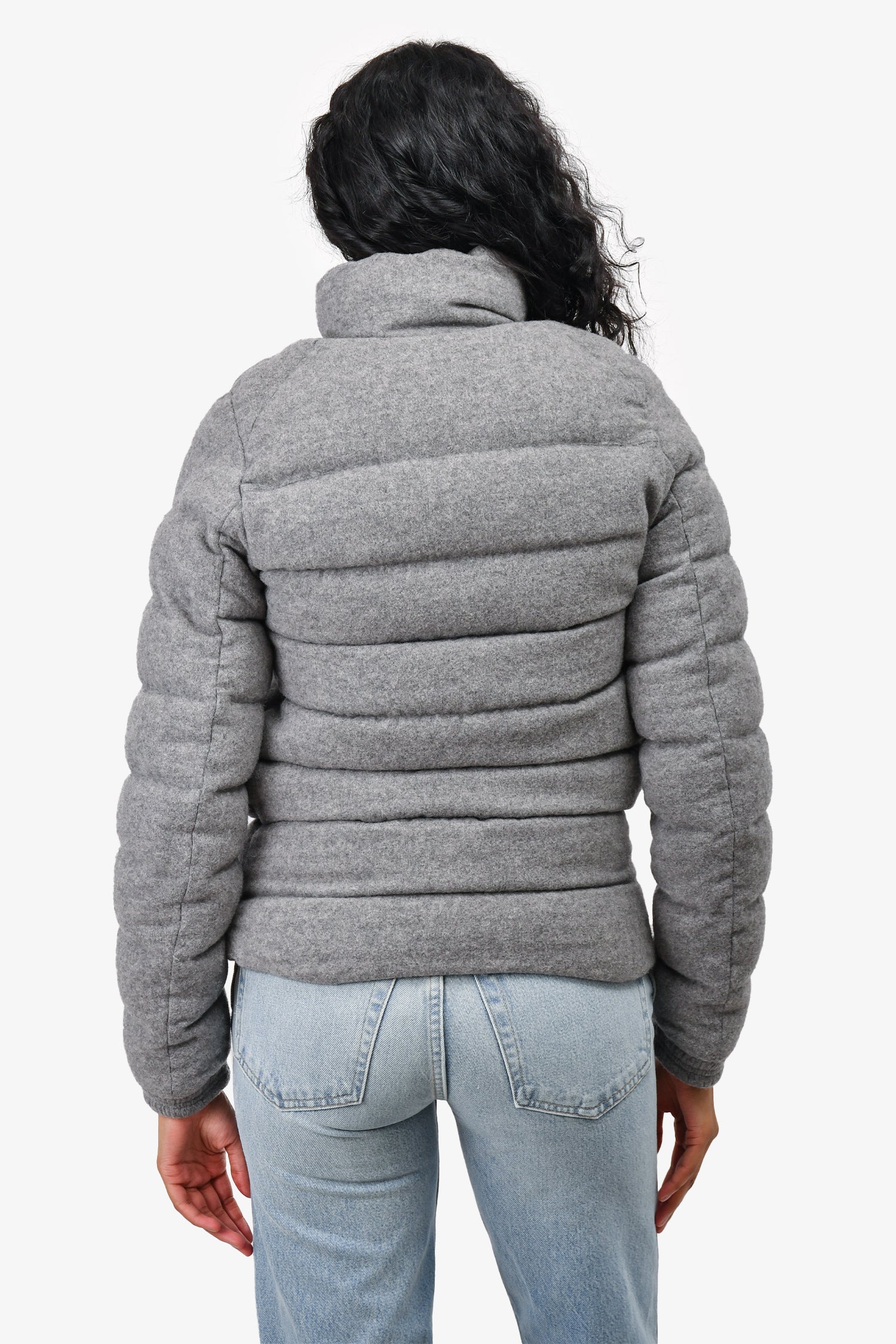 Moncler Grey Wool Breval Guibbotto Zip Up Down Jacket Size 1